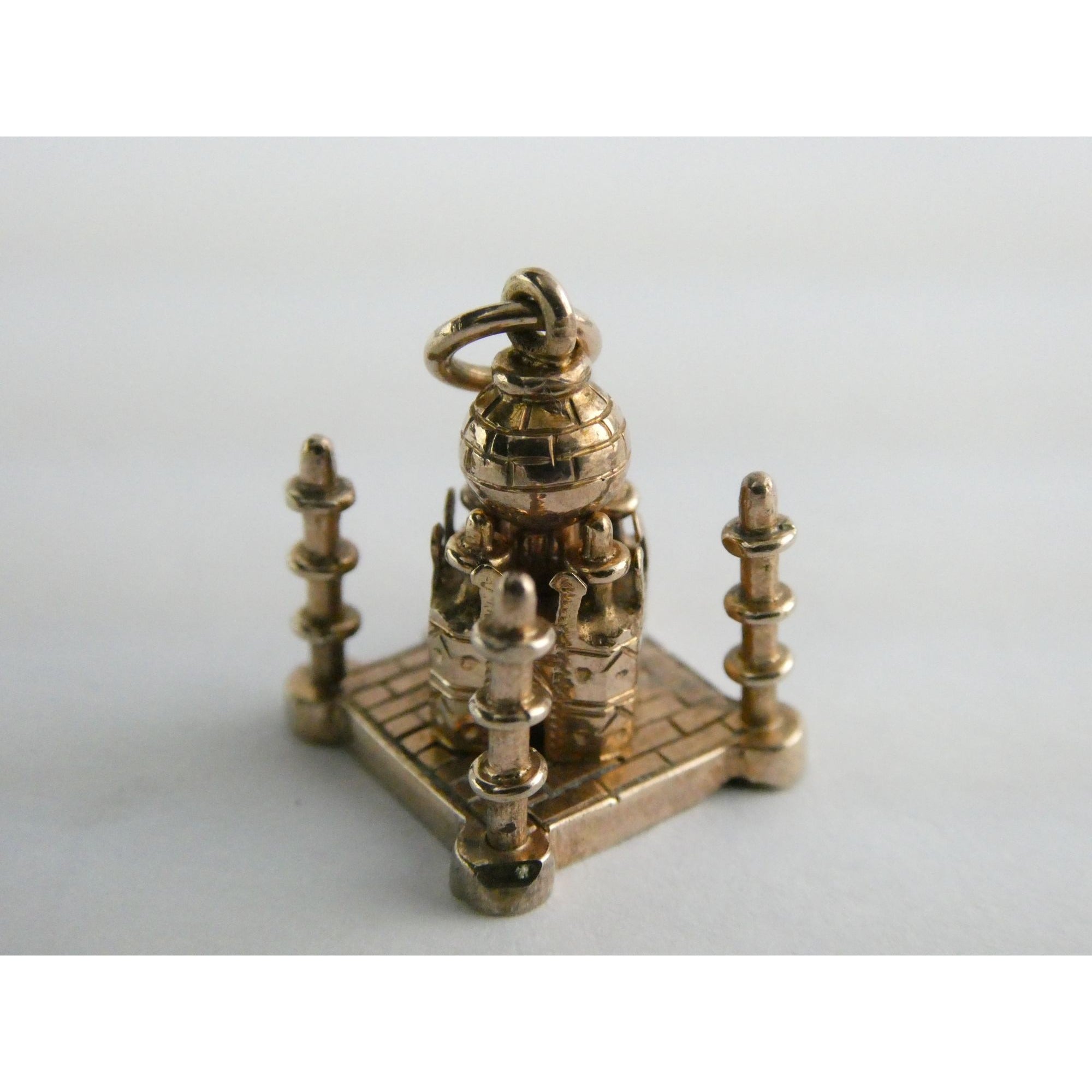 Vintage Hand Tooled 10k Rose Gold Taj Mahal Figural Charm Pendant .75 Inch