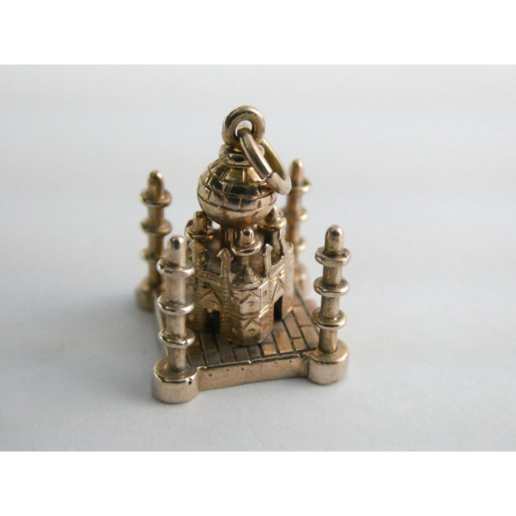 Vintage Hand Tooled 10k Rose Gold Taj Mahal Figural Charm Pendant .75 Inch