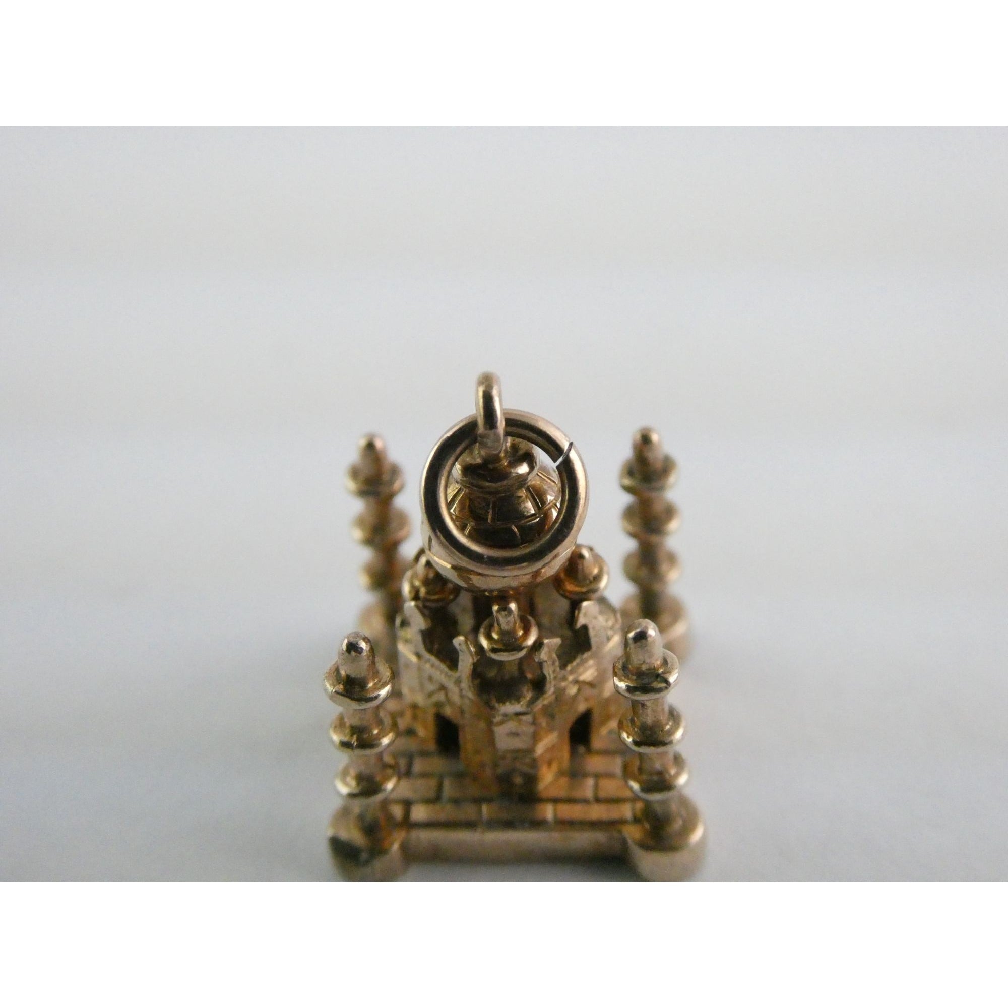 Vintage Hand Tooled 10k Rose Gold Taj Mahal Figural Charm Pendant .75 Inch
