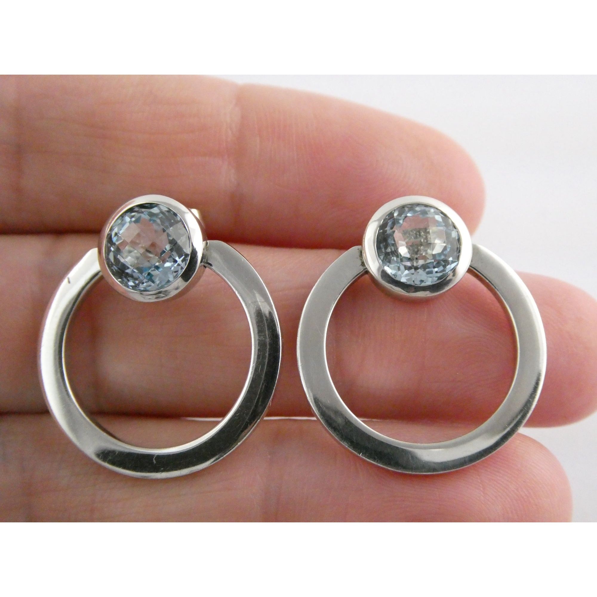 Movado Sterling Silver Faceted Blue Topaz Stud Earrings 9.4g 22mm Diameter