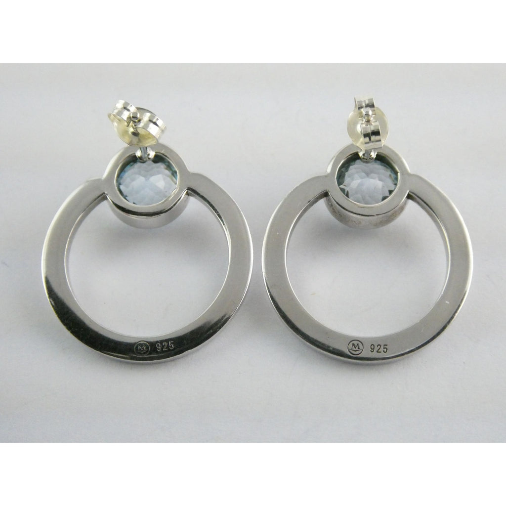 Movado Sterling Silver Faceted Blue Topaz Stud Earrings 9.4g 22mm Diameter