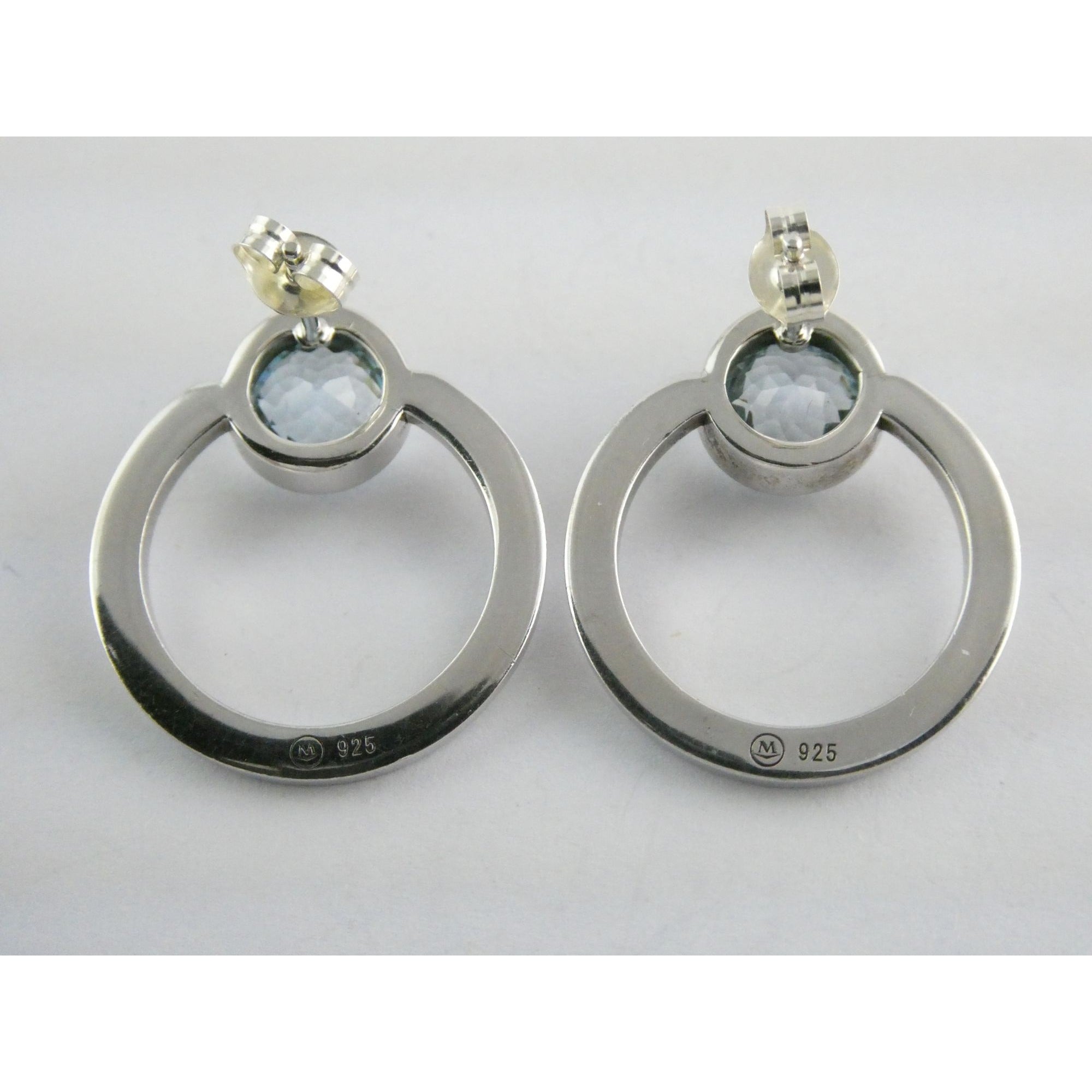 Movado Sterling Silver Faceted Blue Topaz Stud Earrings 9.4g 22mm Diameter