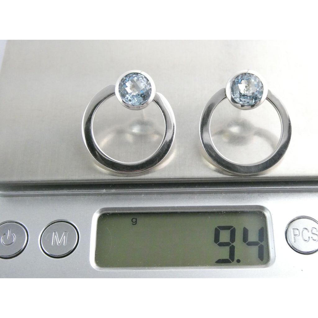 Movado Sterling Silver Faceted Blue Topaz Stud Earrings 9.4g 22mm Diameter