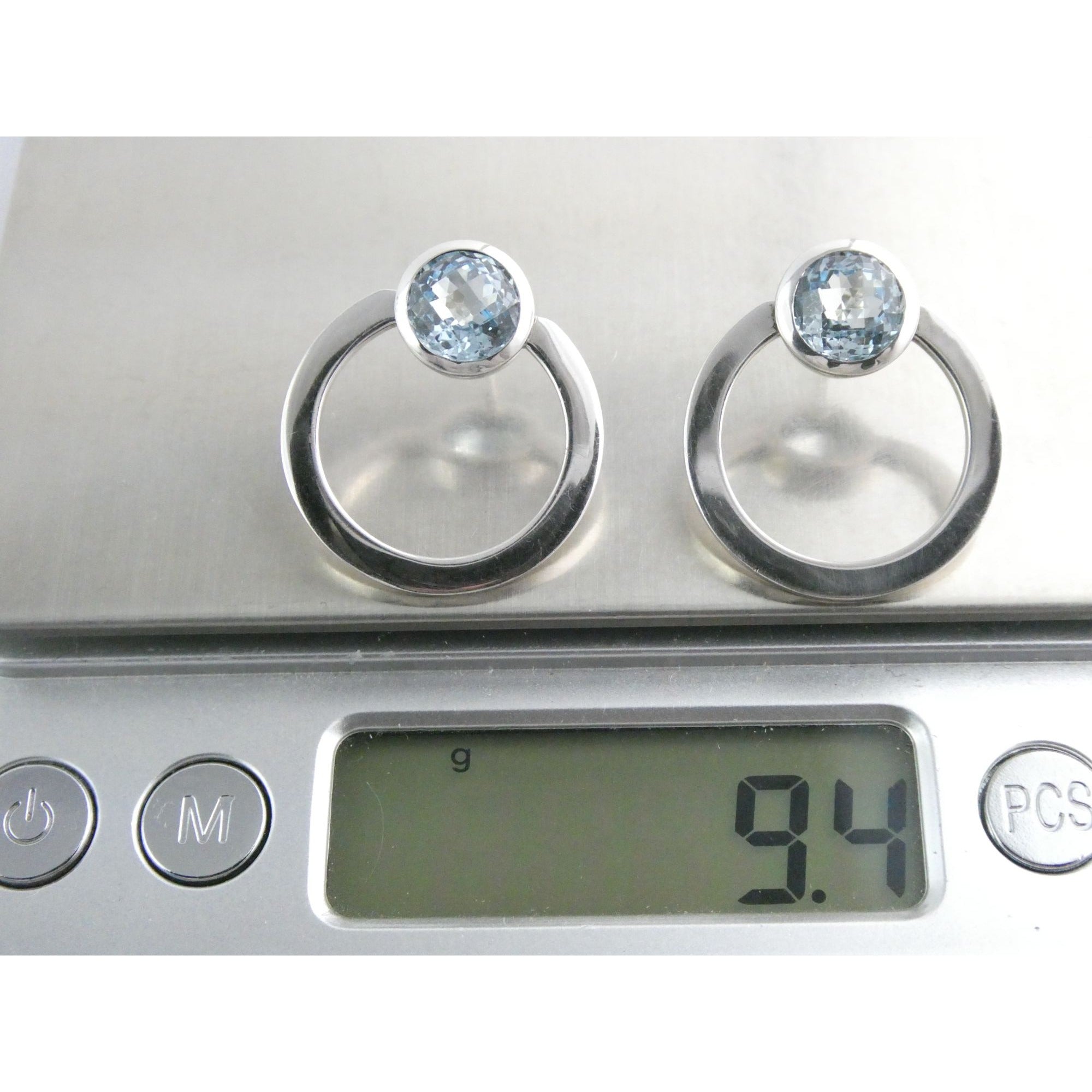 Movado Sterling Silver Faceted Blue Topaz Stud Earrings 9.4g 22mm Diameter