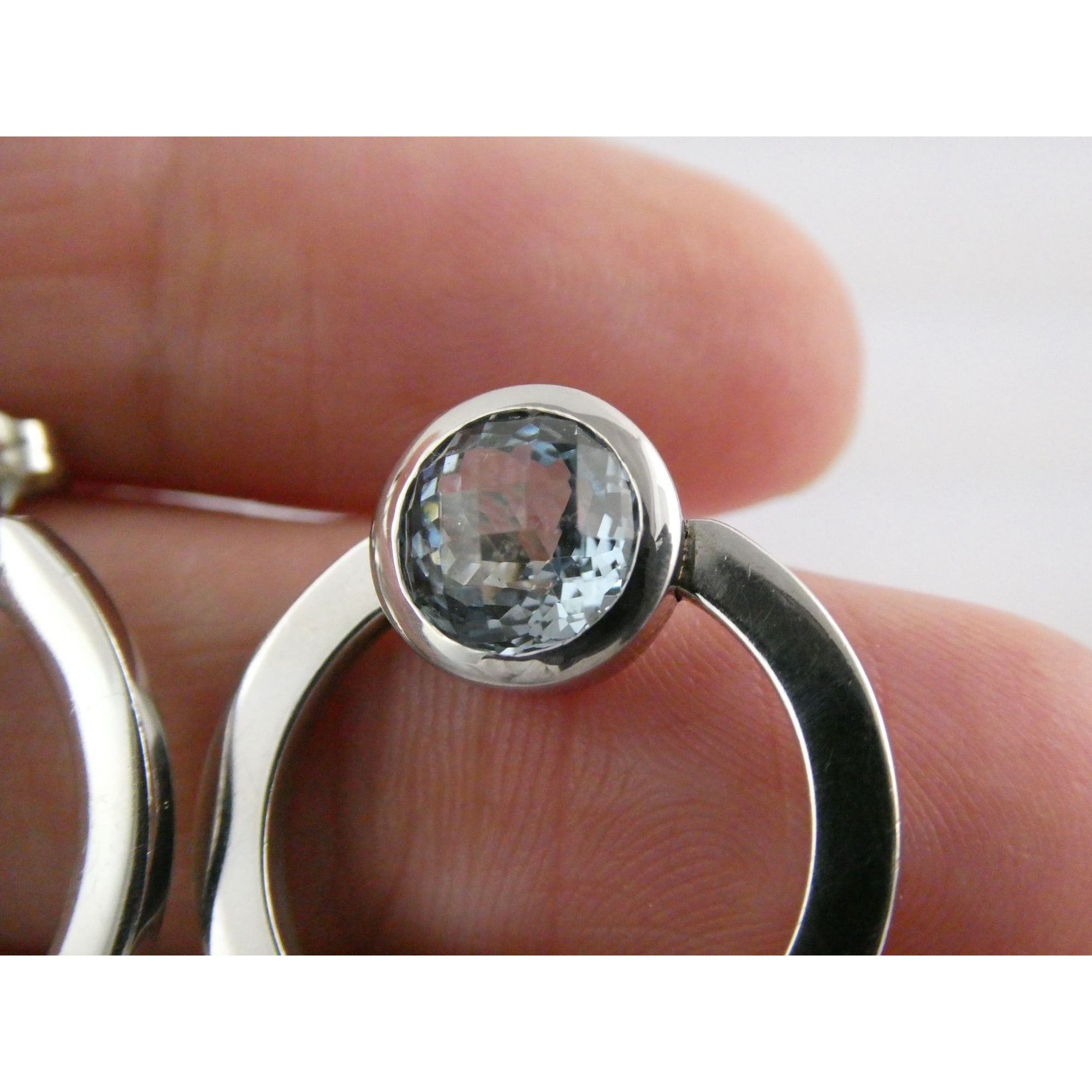 Movado Sterling Silver Faceted Blue Topaz Stud Earrings 9.4g 22mm Diameter