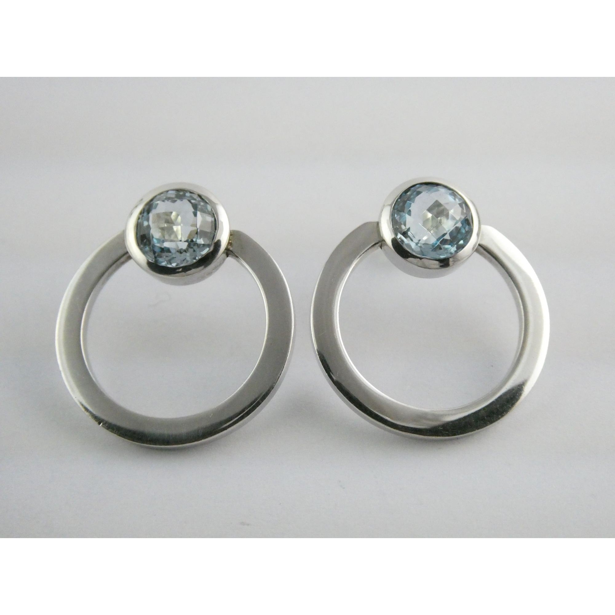 Movado Sterling Silver Faceted Blue Topaz Stud Earrings 9.4g 22mm Diameter