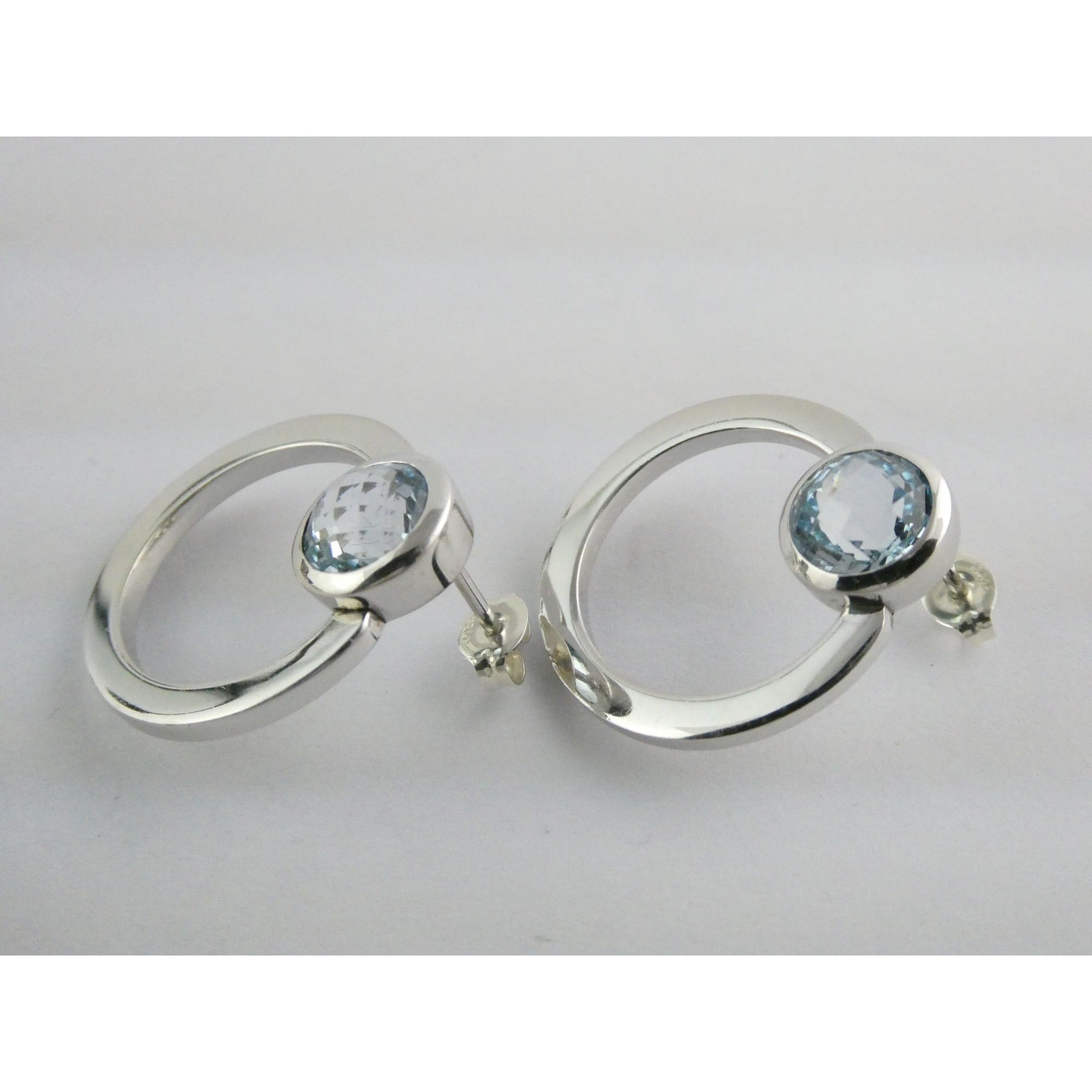 Movado Sterling Silver Faceted Blue Topaz Stud Earrings 9.4g 22mm Diameter