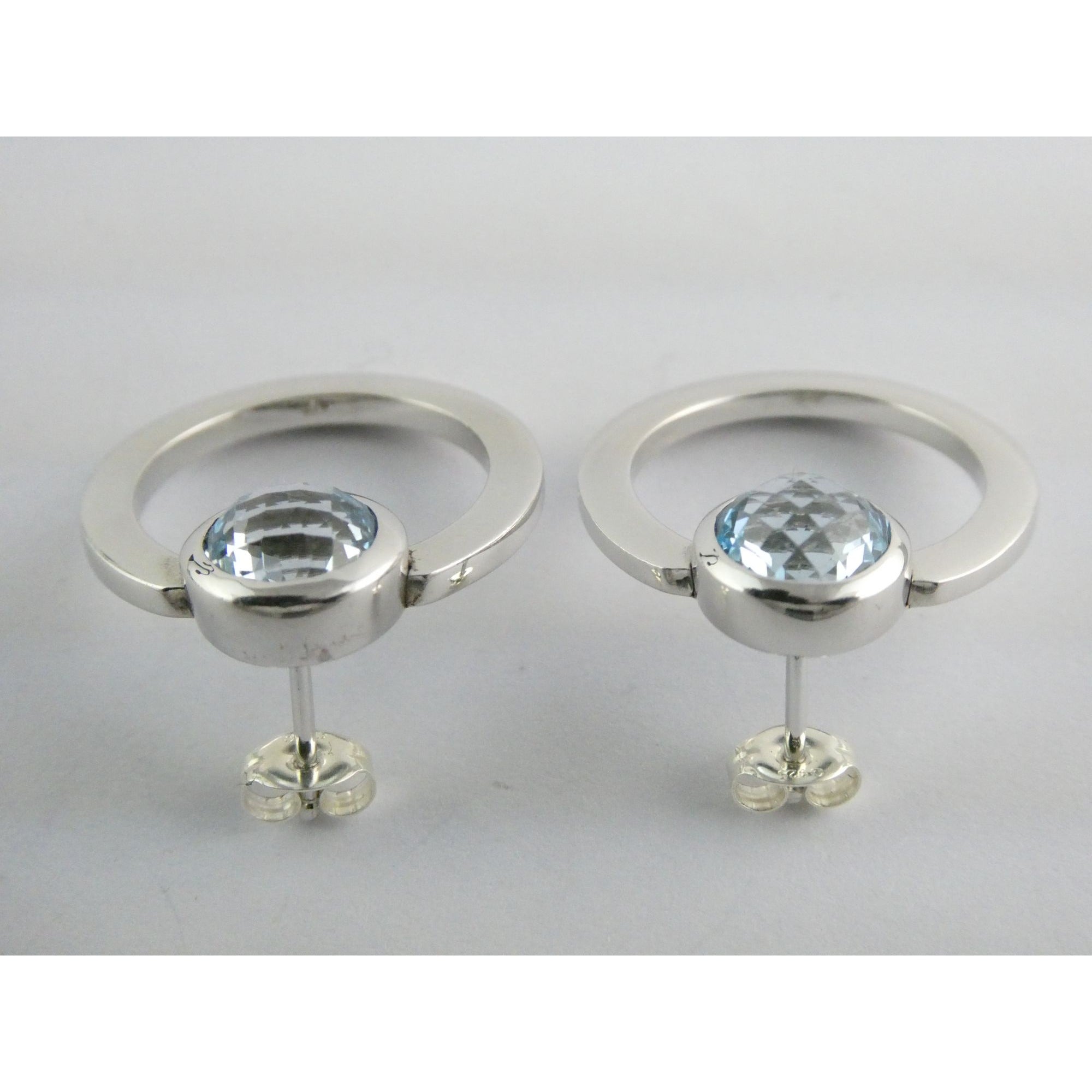 Movado Sterling Silver Faceted Blue Topaz Stud Earrings 9.4g 22mm Diameter