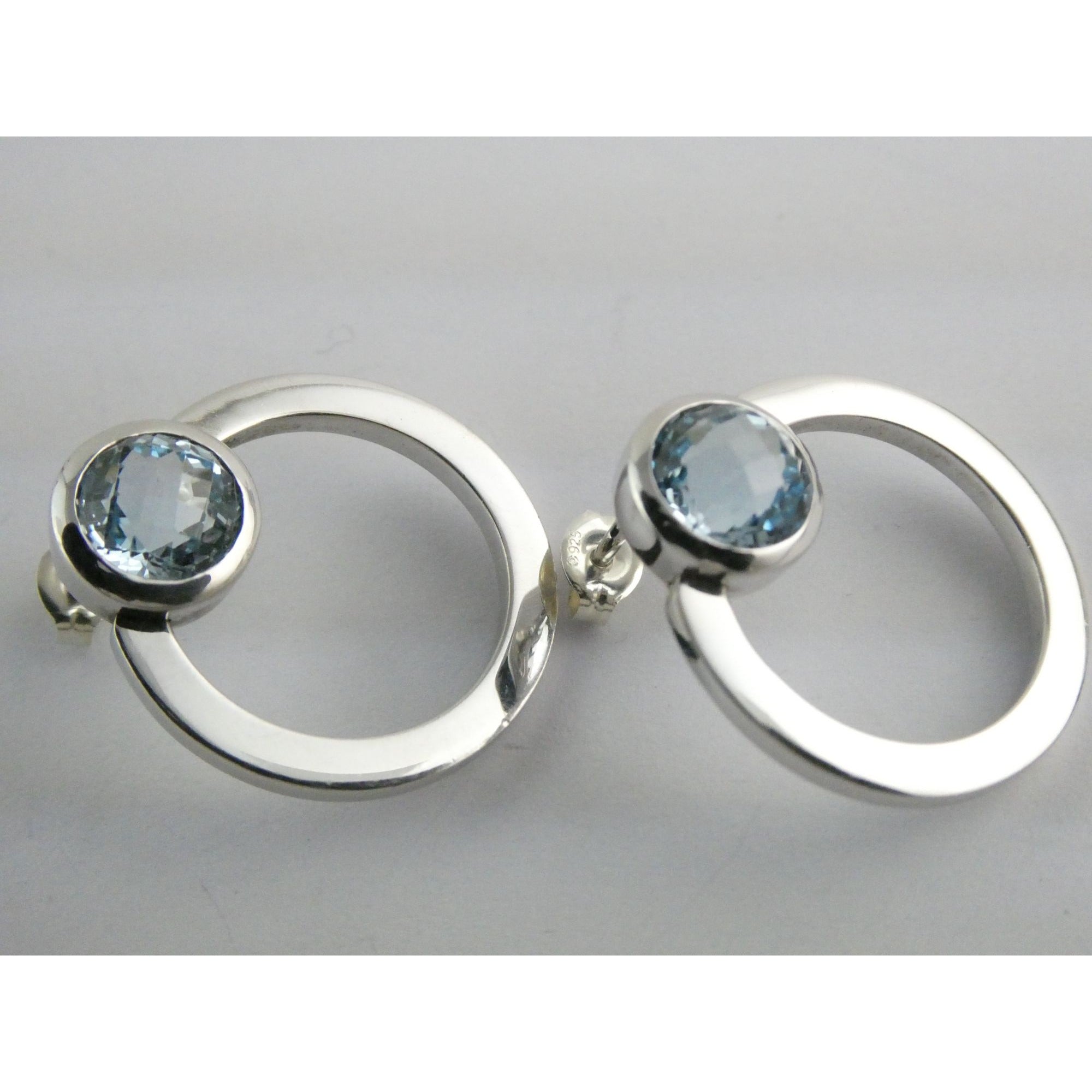 Movado Sterling Silver Faceted Blue Topaz Stud Earrings 9.4g 22mm Diameter