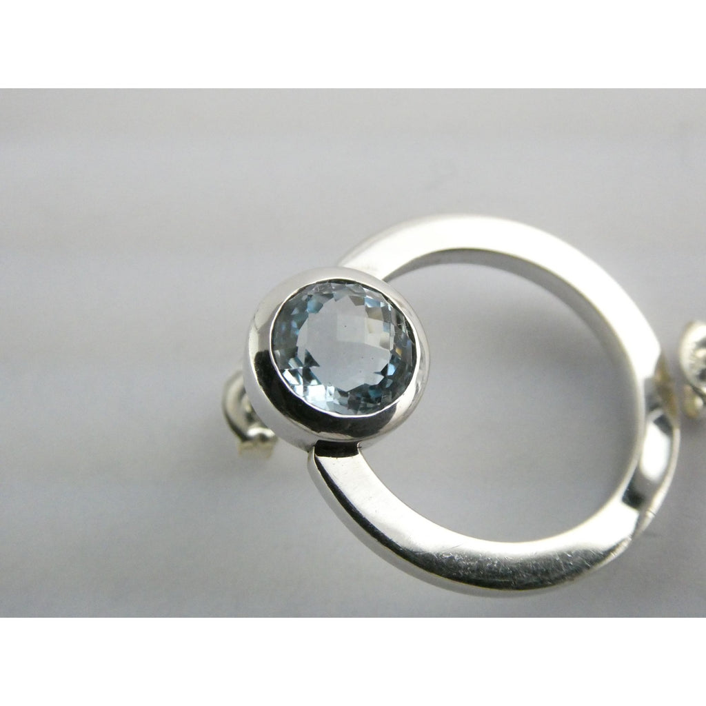 Movado Sterling Silver Faceted Blue Topaz Stud Earrings 9.4g 22mm Diameter