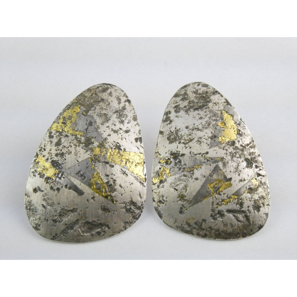 Sydney Lynch Sterling Silver and Gold Modernist Freeform Earrings 7.9g 1.5 Inch