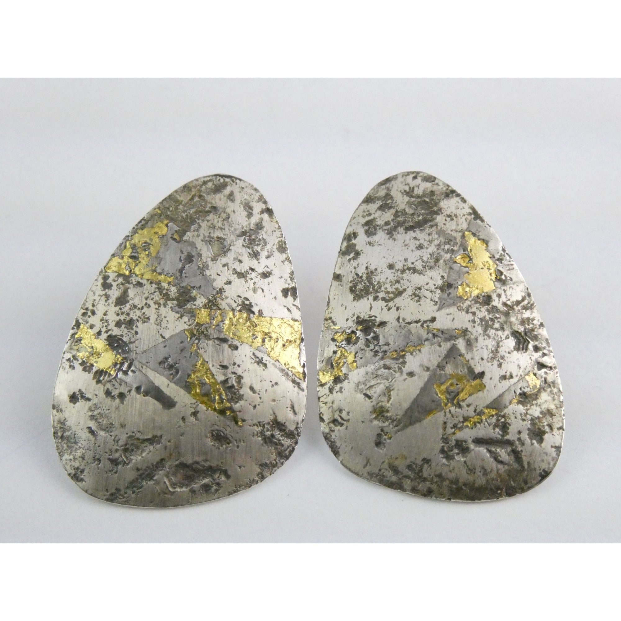 Sydney Lynch Sterling Silver and Gold Modernist Freeform Earrings 7.9g 1.5 Inch