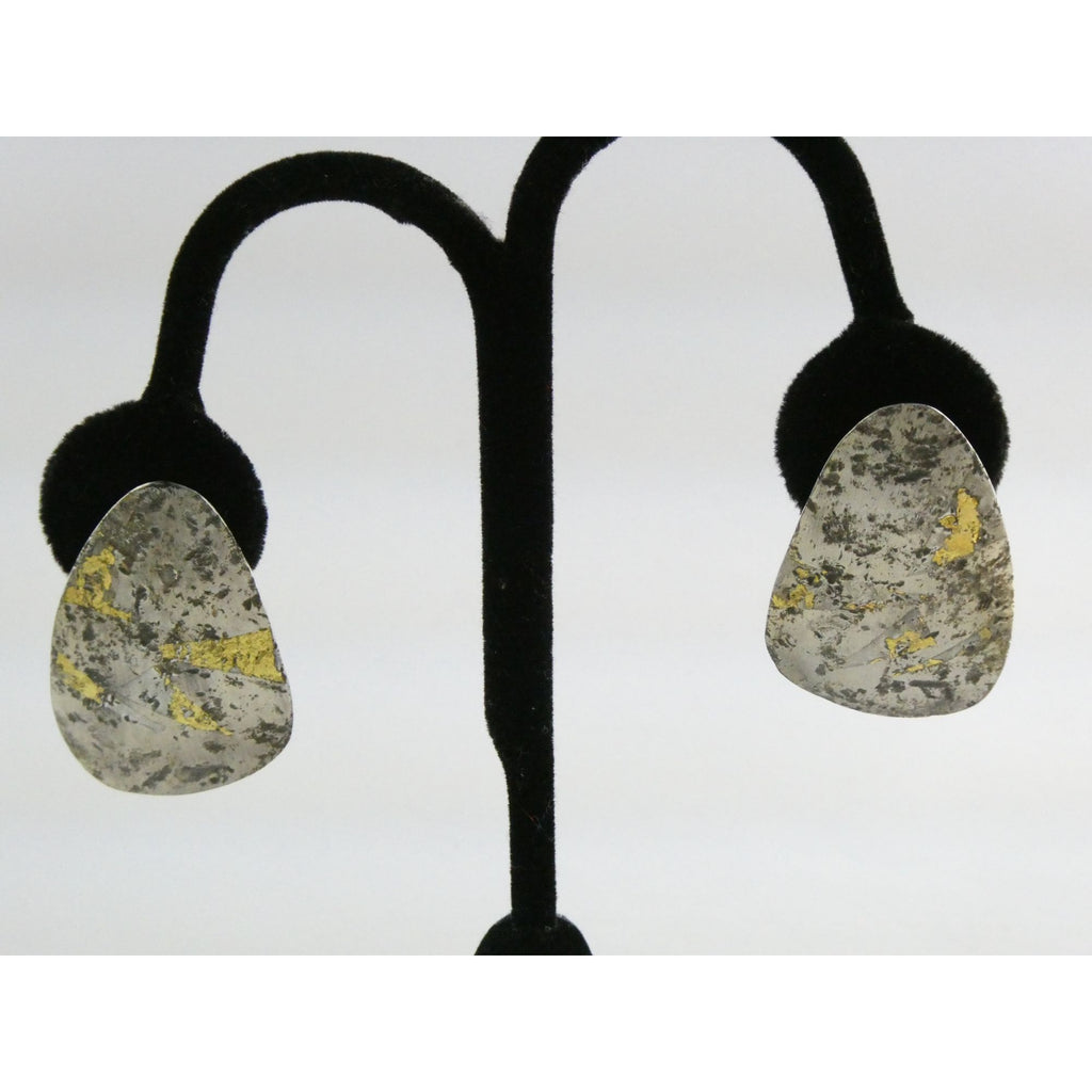 Sydney Lynch Sterling Silver and Gold Modernist Freeform Earrings 7.9g 1.5 Inch