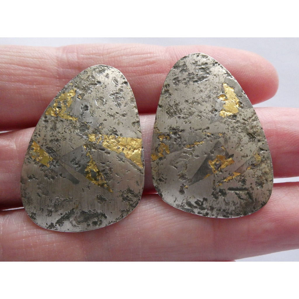 Sydney Lynch Sterling Silver and Gold Modernist Freeform Earrings 7.9g 1.5 Inch