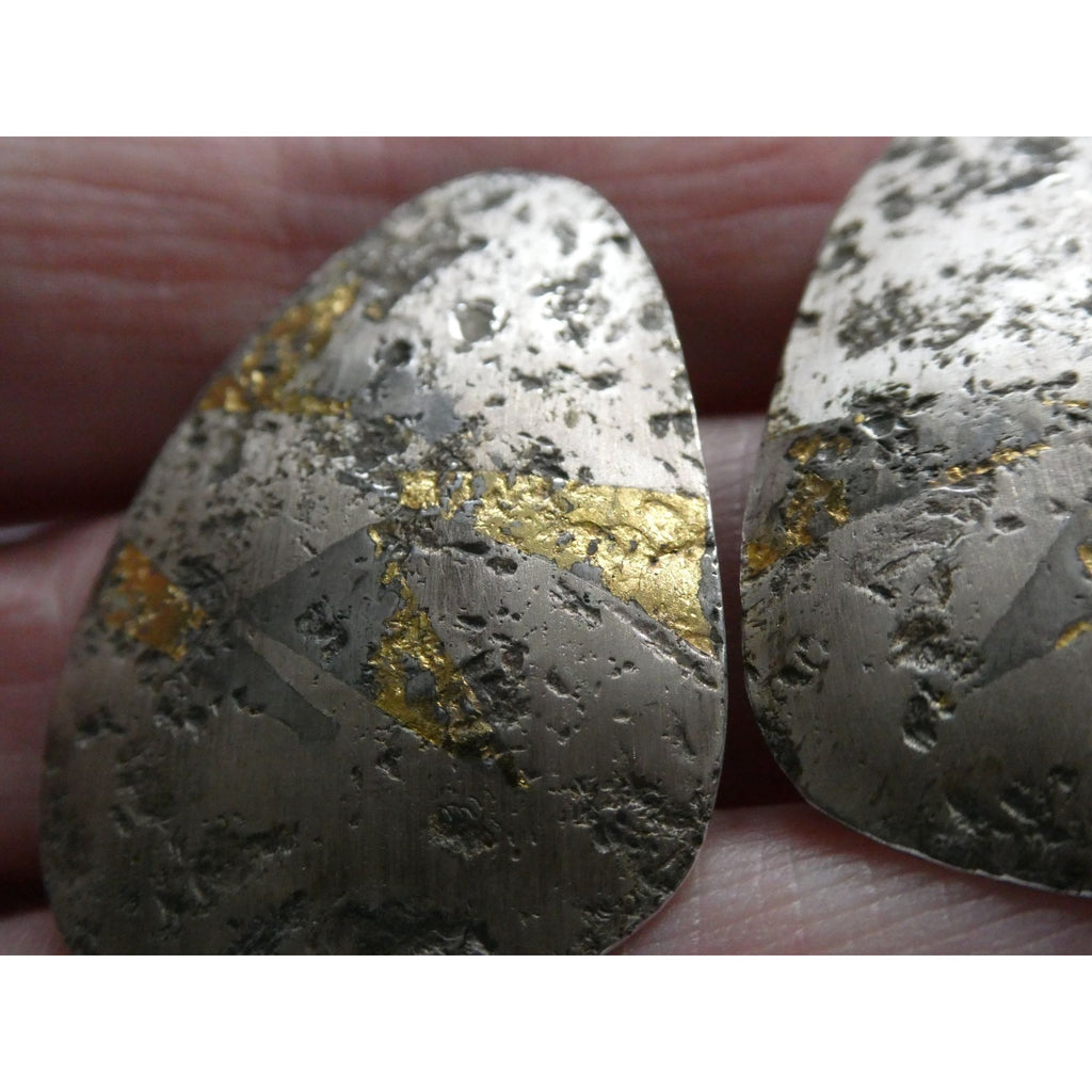 Sydney Lynch Sterling Silver and Gold Modernist Freeform Earrings 7.9g 1.5 Inch