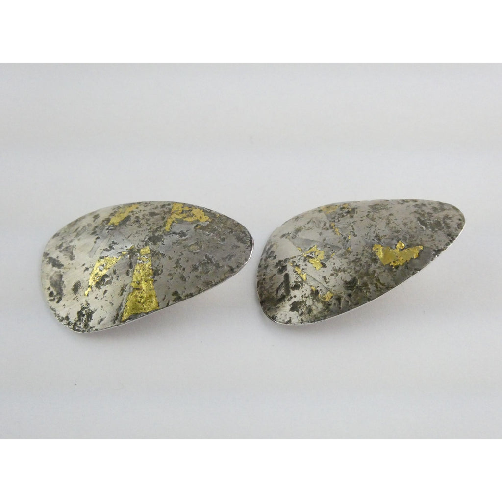 Sydney Lynch Sterling Silver and Gold Modernist Freeform Earrings 7.9g 1.5 Inch