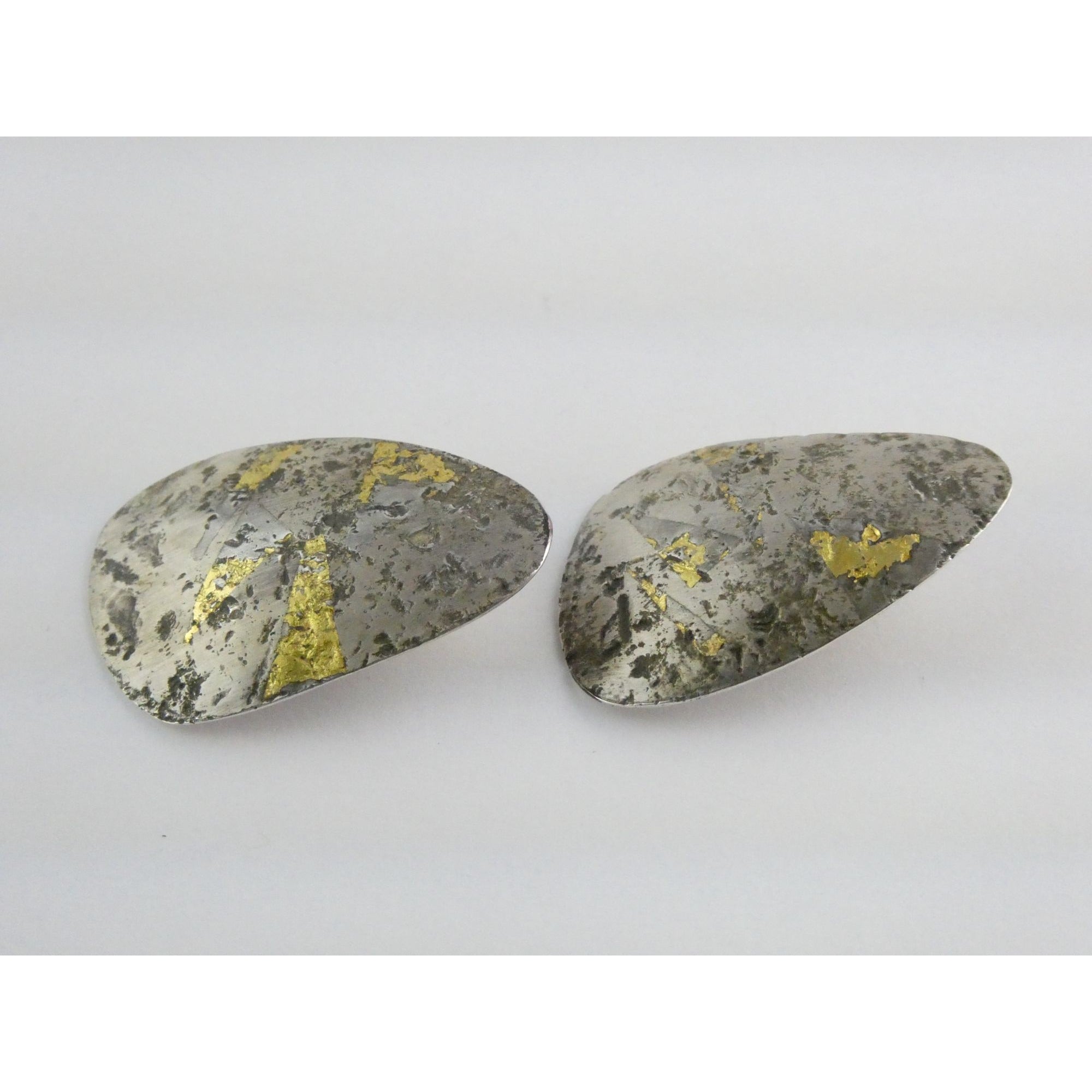 Sydney Lynch Sterling Silver and Gold Modernist Freeform Earrings 7.9g 1.5 Inch