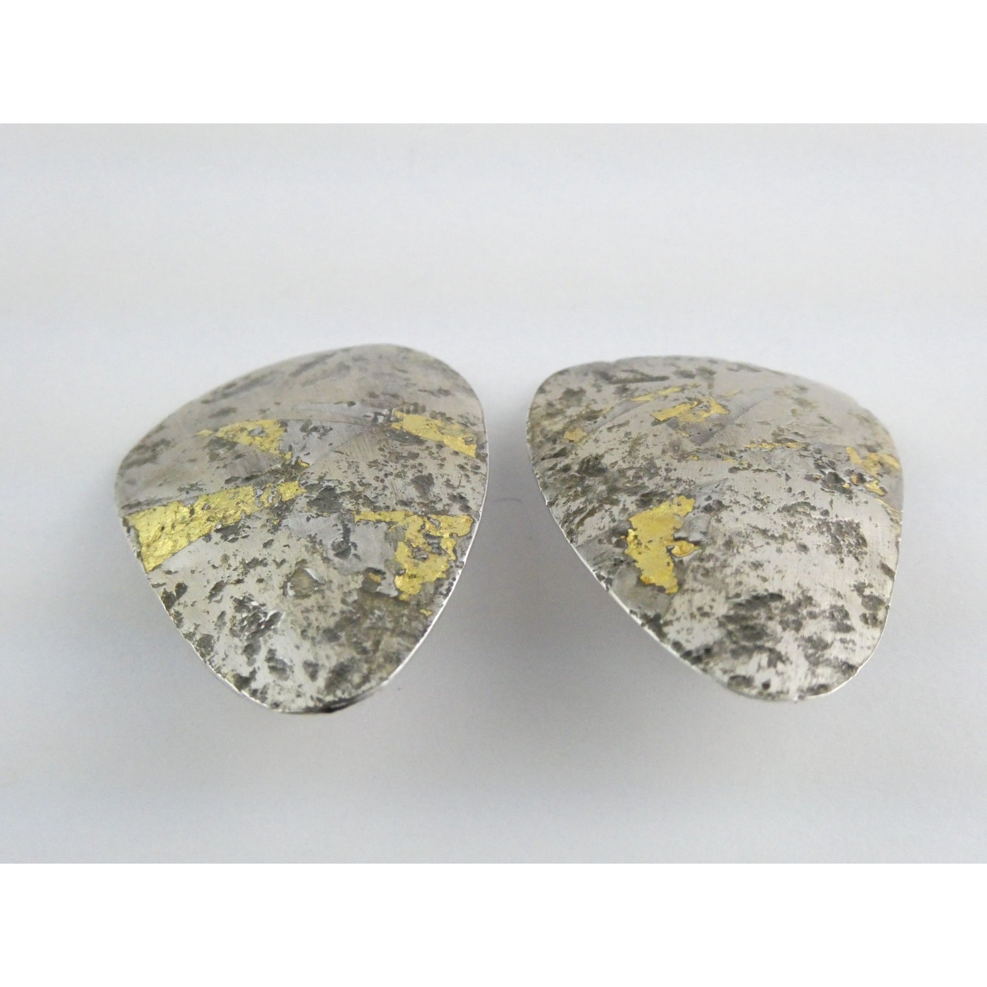 Sydney Lynch Sterling Silver and Gold Modernist Freeform Earrings 7.9g 1.5 Inch