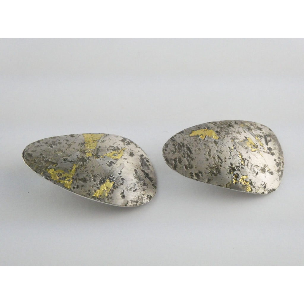 Sydney Lynch Sterling Silver and Gold Modernist Freeform Earrings 7.9g 1.5 Inch