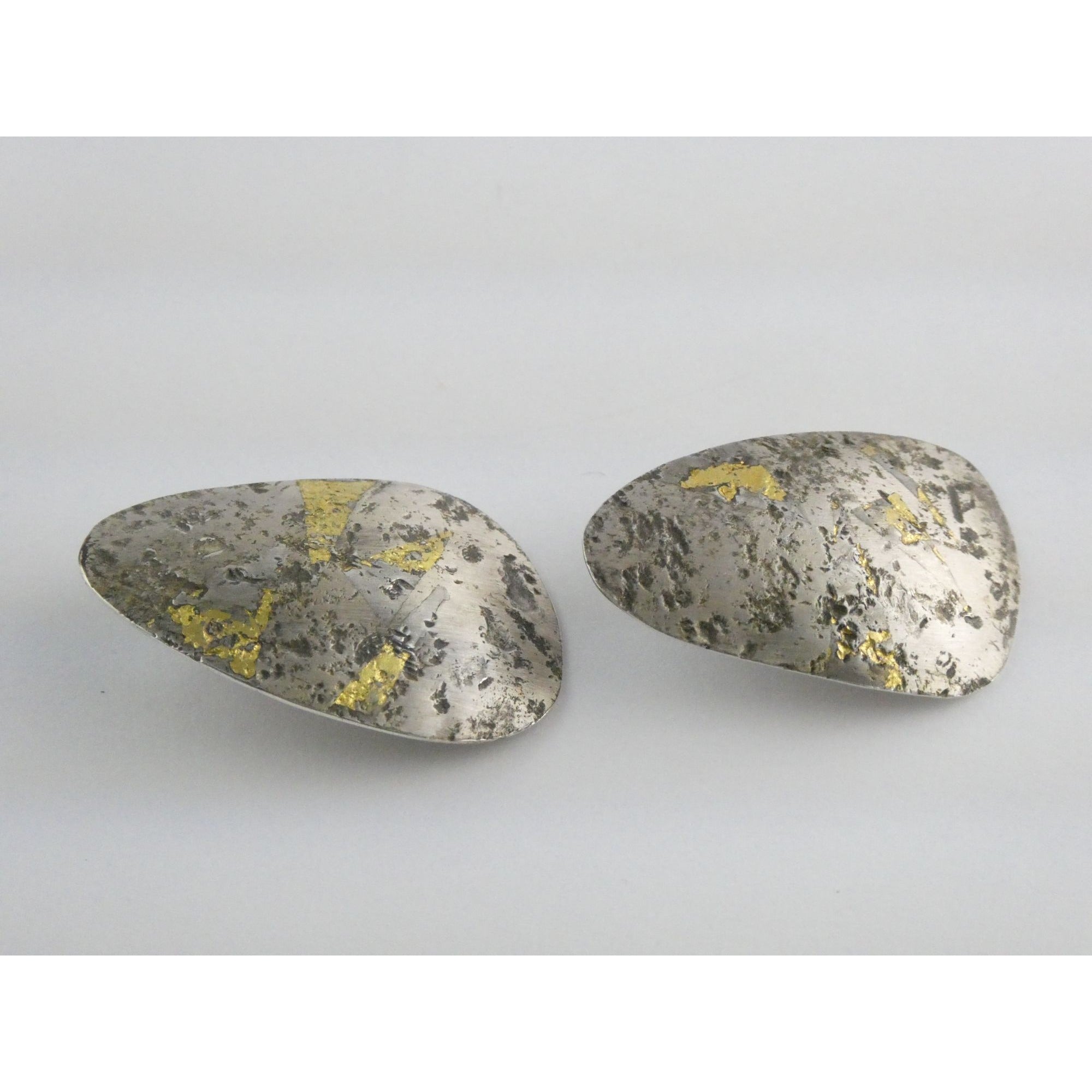 Sydney Lynch Sterling Silver and Gold Modernist Freeform Earrings 7.9g 1.5 Inch