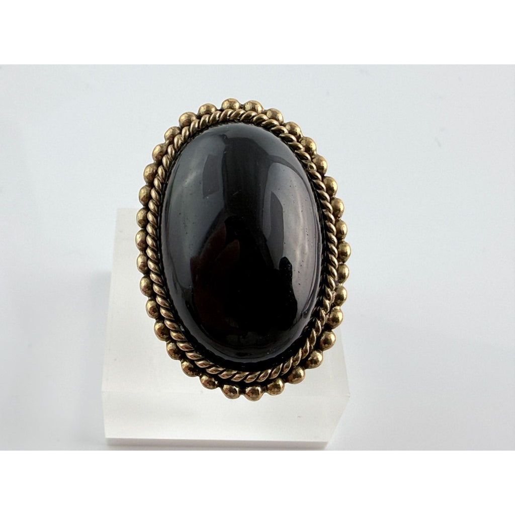 Vintage Stephen Dweck Bronze Black Moonstone Cabochon Ring size 7.75 20.8g