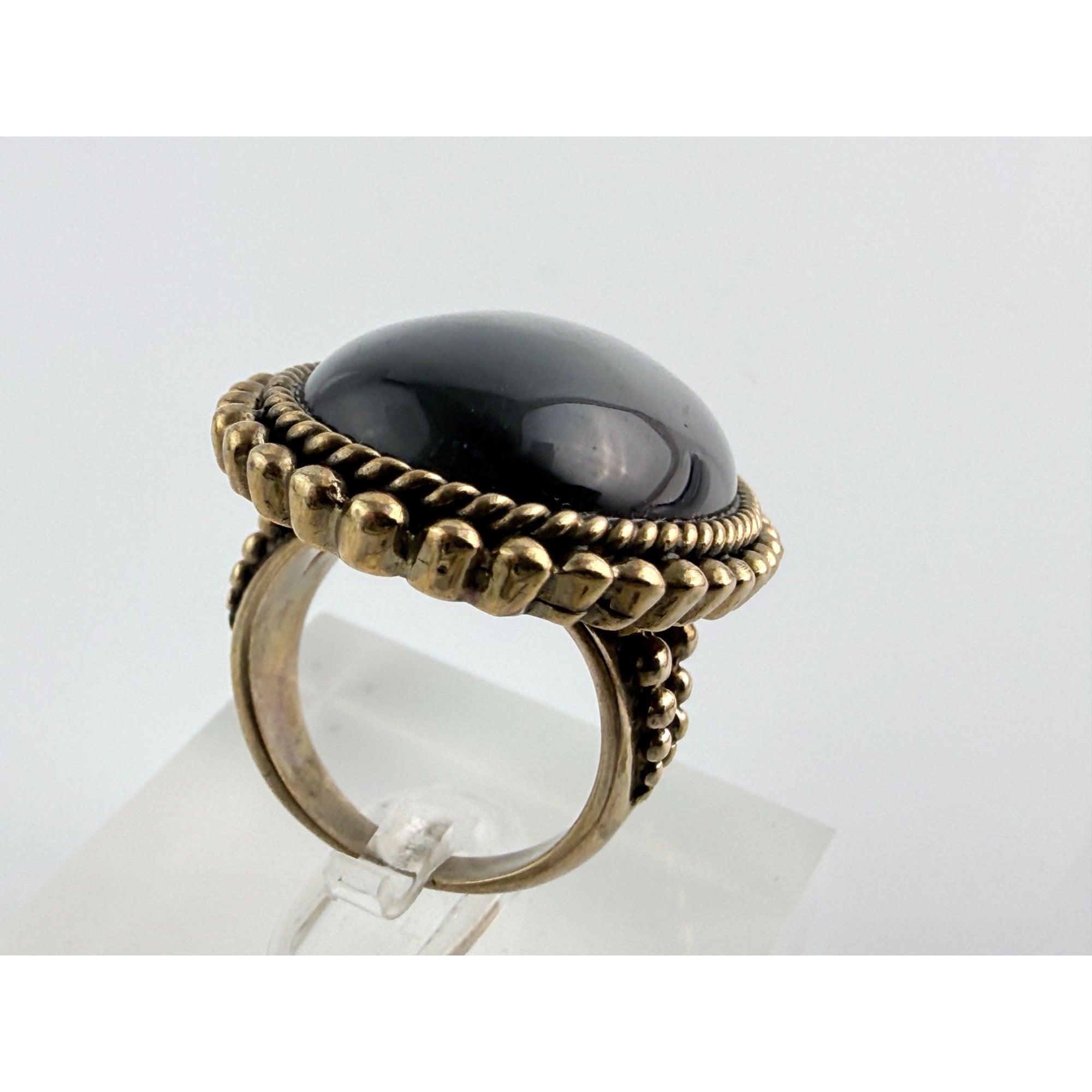 Vintage Stephen Dweck Bronze Black Moonstone Cabochon Ring size 7.75 20.8g