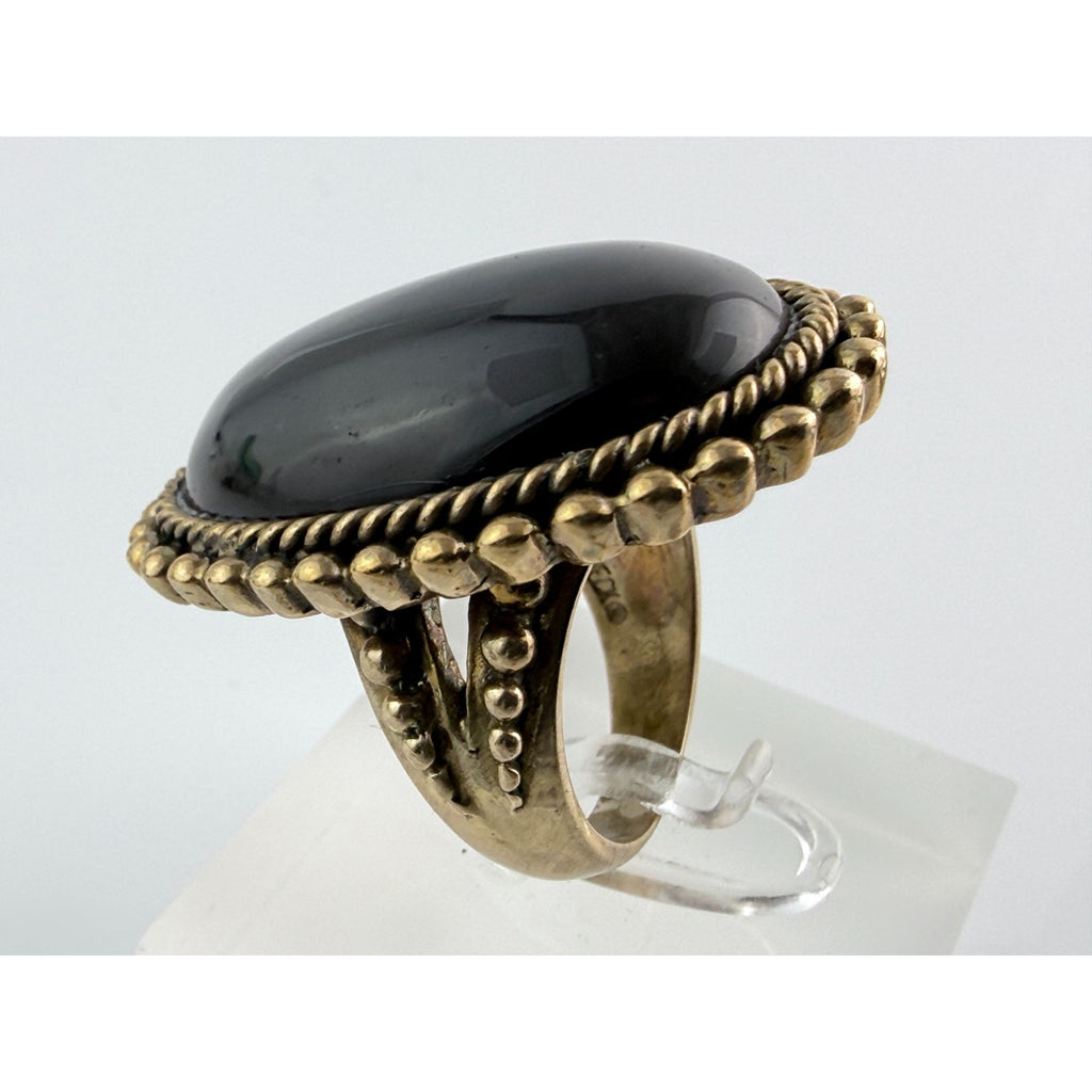 Vintage Stephen Dweck Bronze Black Moonstone Cabochon Ring size 7.75 20.8g