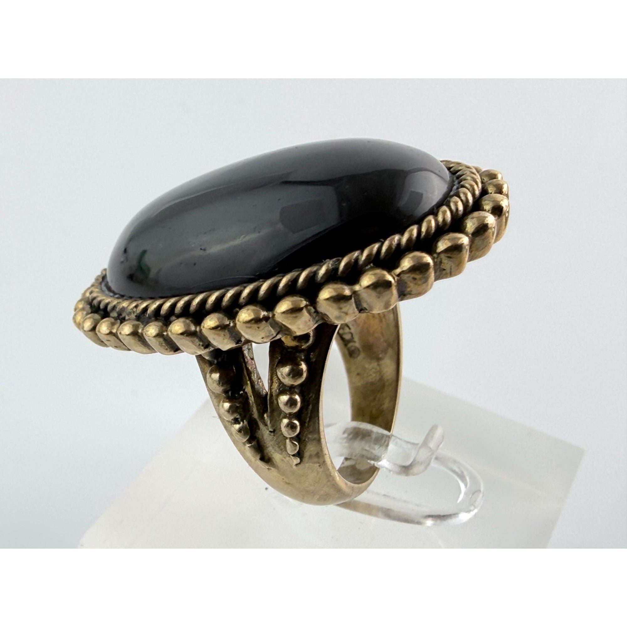 Vintage Stephen Dweck Bronze Black Moonstone Cabochon Ring size 7.75 20.8g