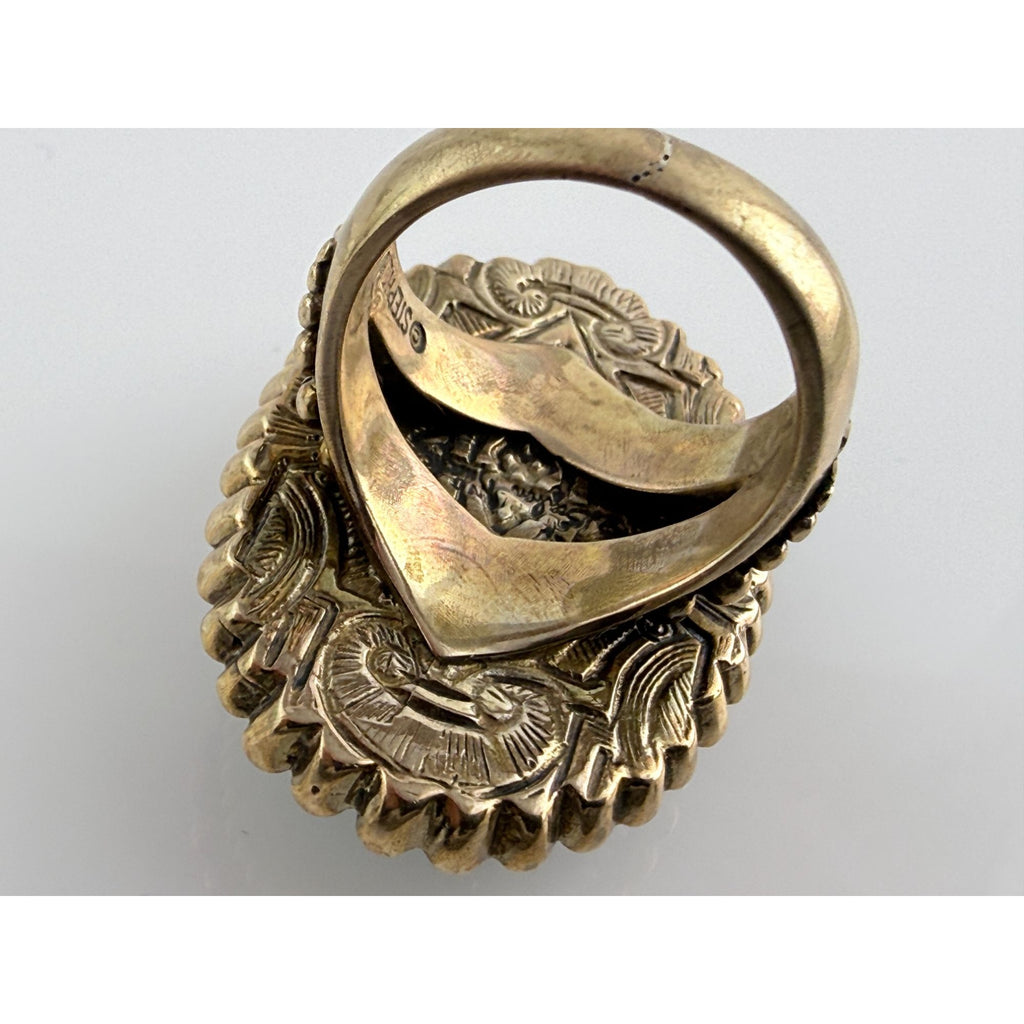 Vintage Stephen Dweck Bronze Black Moonstone Cabochon Ring size 7.75 20.8g