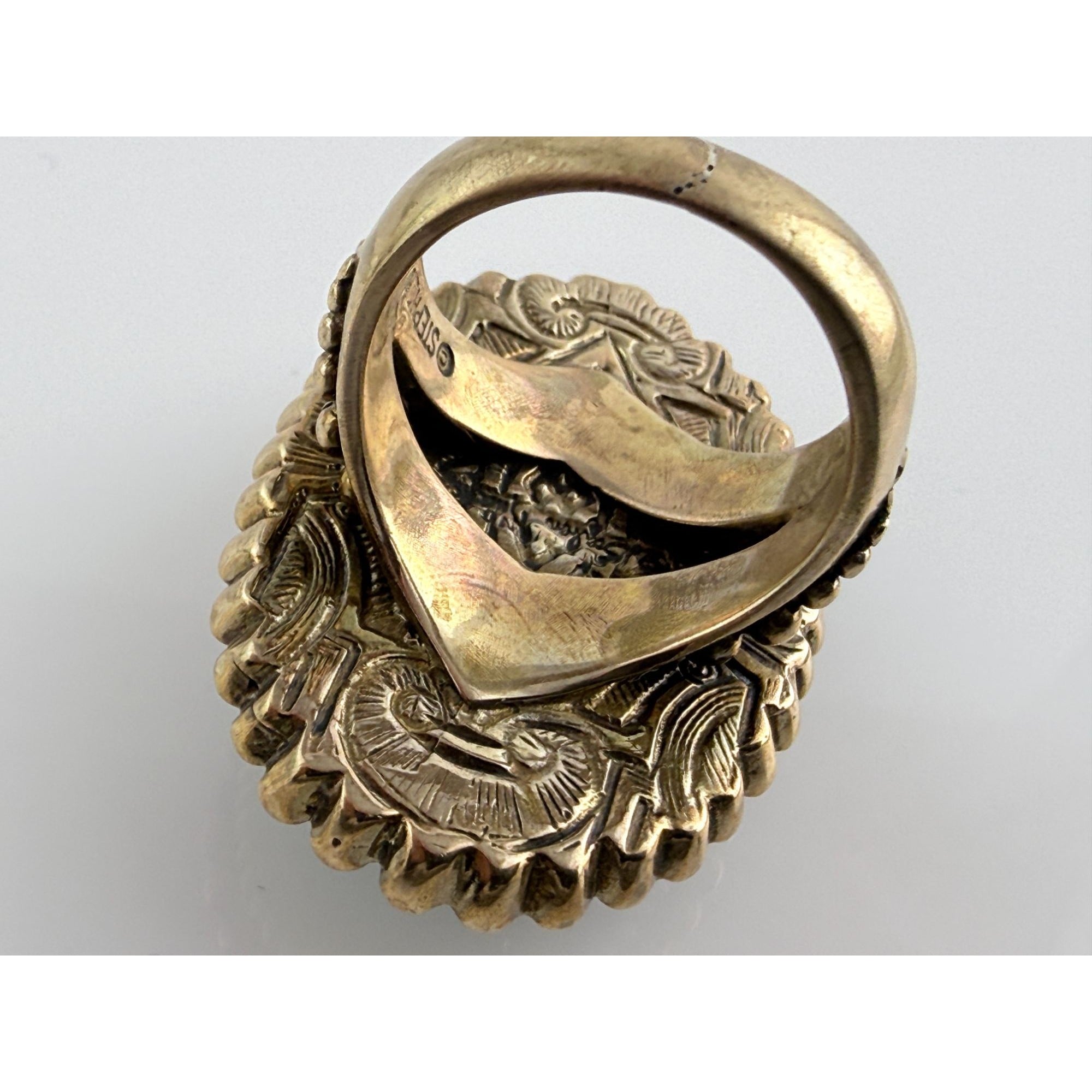 Vintage Stephen Dweck Bronze Black Moonstone Cabochon Ring size 7.75 20.8g