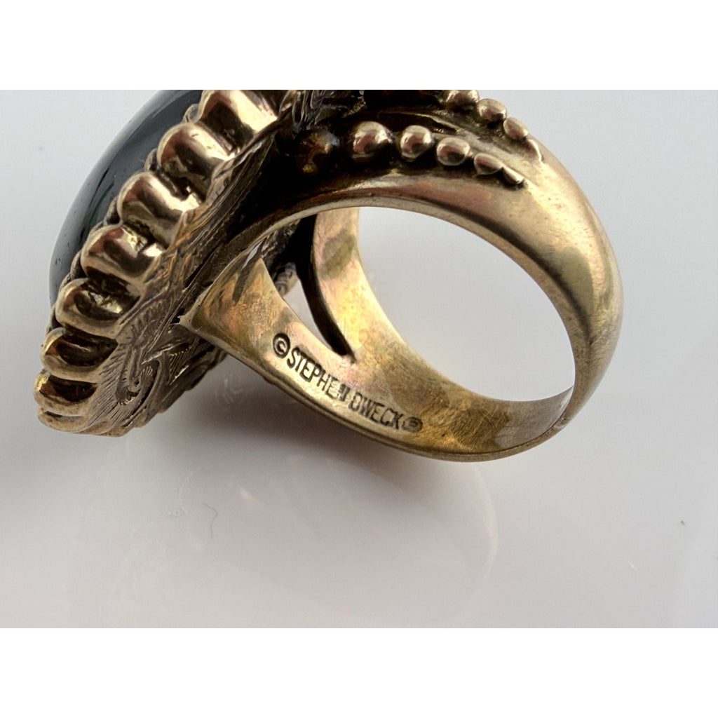 Vintage Stephen Dweck Bronze Black Moonstone Cabochon Ring size 7.75 20.8g