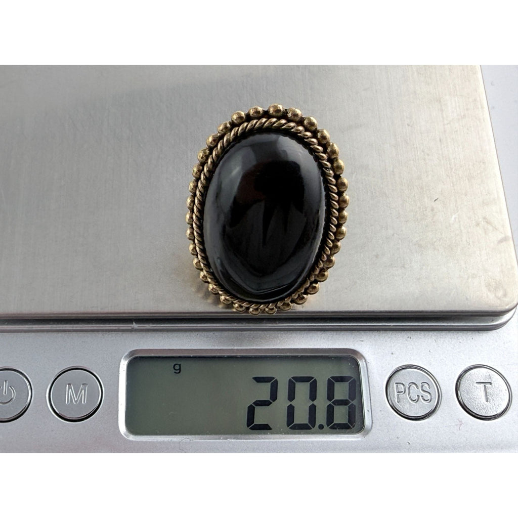 Vintage Stephen Dweck Bronze Black Moonstone Cabochon Ring size 7.75 20.8g