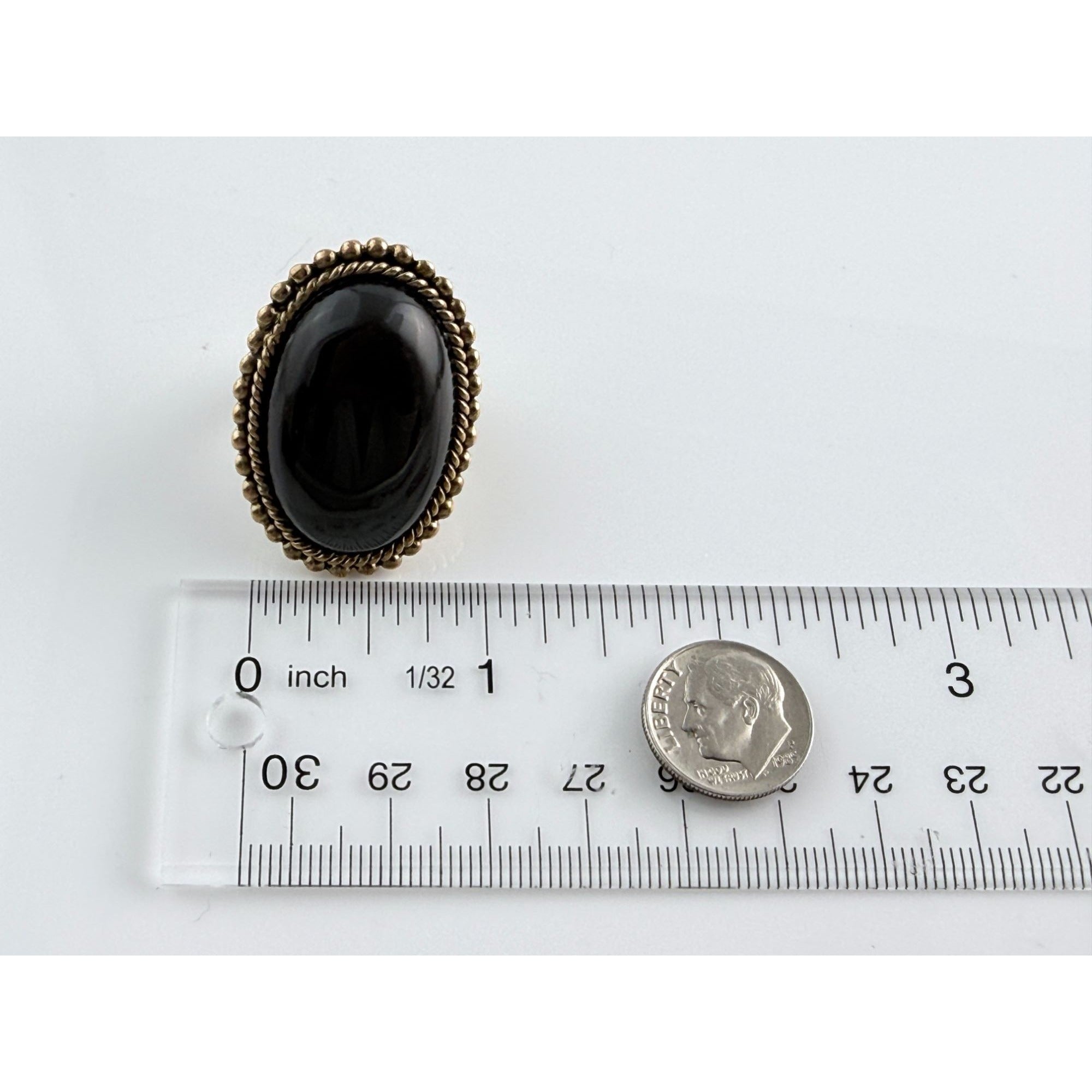Vintage Stephen Dweck Bronze Black Moonstone Cabochon Ring size 7.75 20.8g