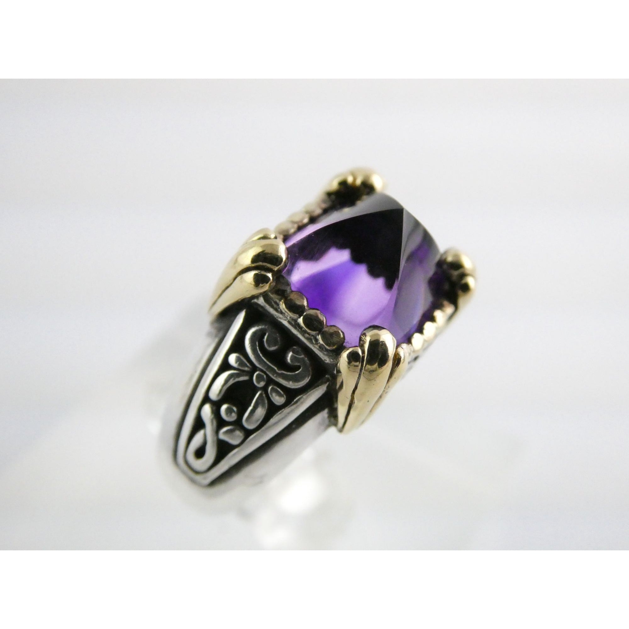 John Hardy Sterling Silver 18k Gold Pointed Pyramid Cut Amethyst Ring Size 6.75