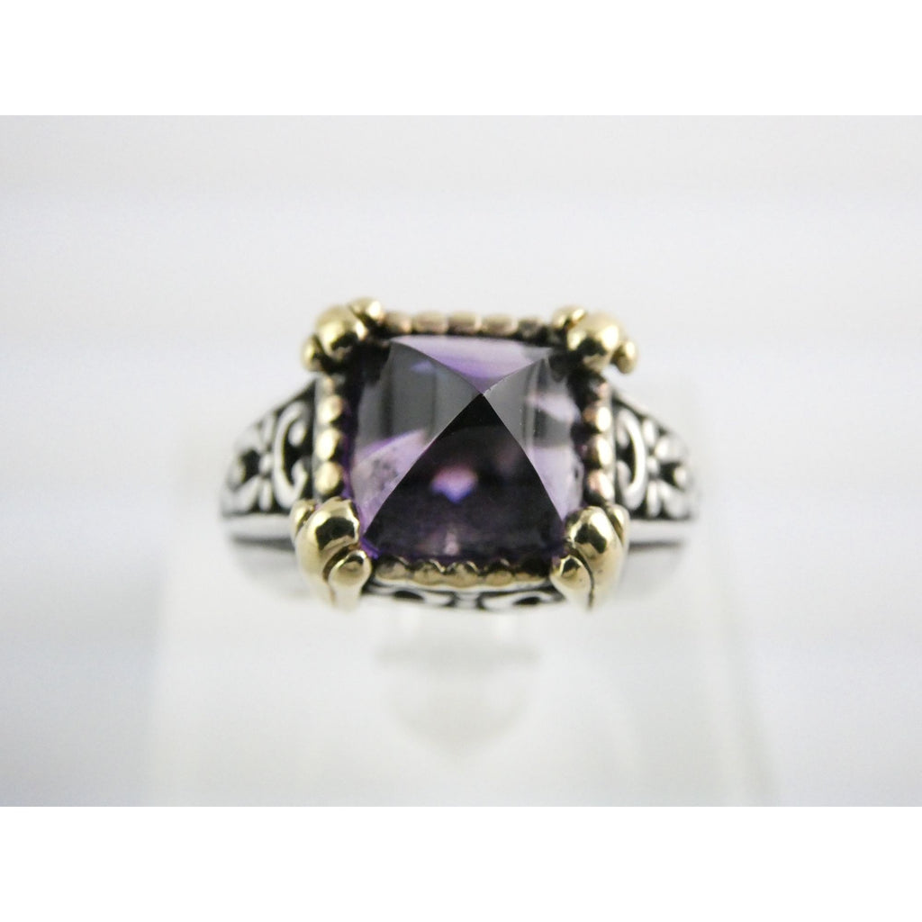 John Hardy Sterling Silver 18k Gold Pointed Pyramid Cut Amethyst Ring Size 6.75