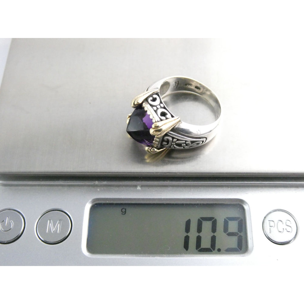 John Hardy Sterling Silver 18k Gold Pointed Pyramid Cut Amethyst Ring Size 6.75