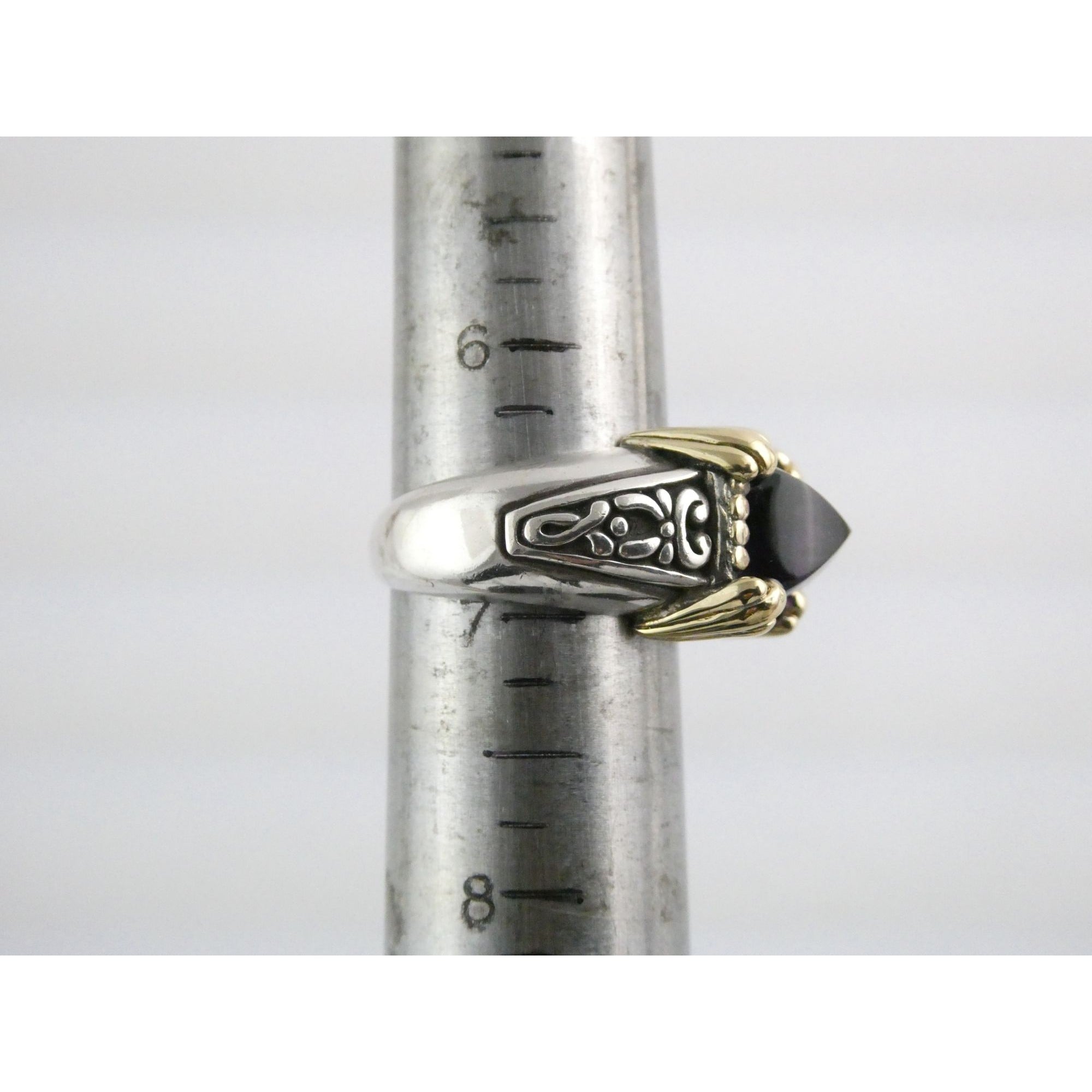 John Hardy Sterling Silver 18k Gold Pointed Pyramid Cut Amethyst Ring Size 6.75