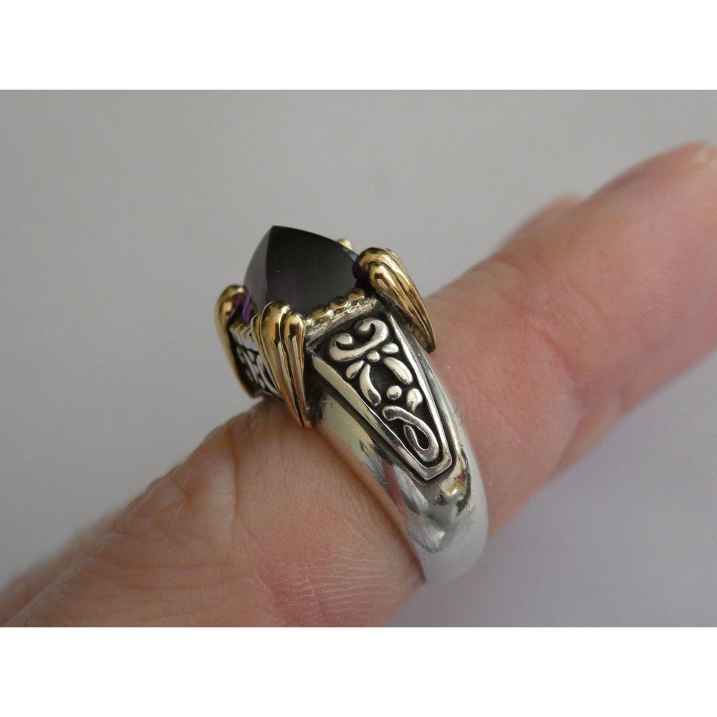 John Hardy Sterling Silver 18k Gold Pointed Pyramid Cut Amethyst Ring Size 6.75
