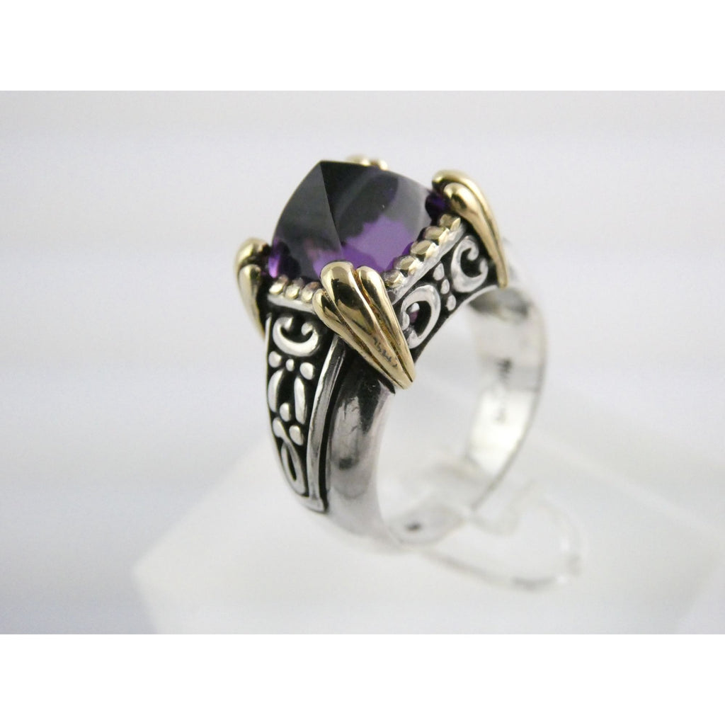 John Hardy Sterling Silver 18k Gold Pointed Pyramid Cut Amethyst Ring Size 6.75