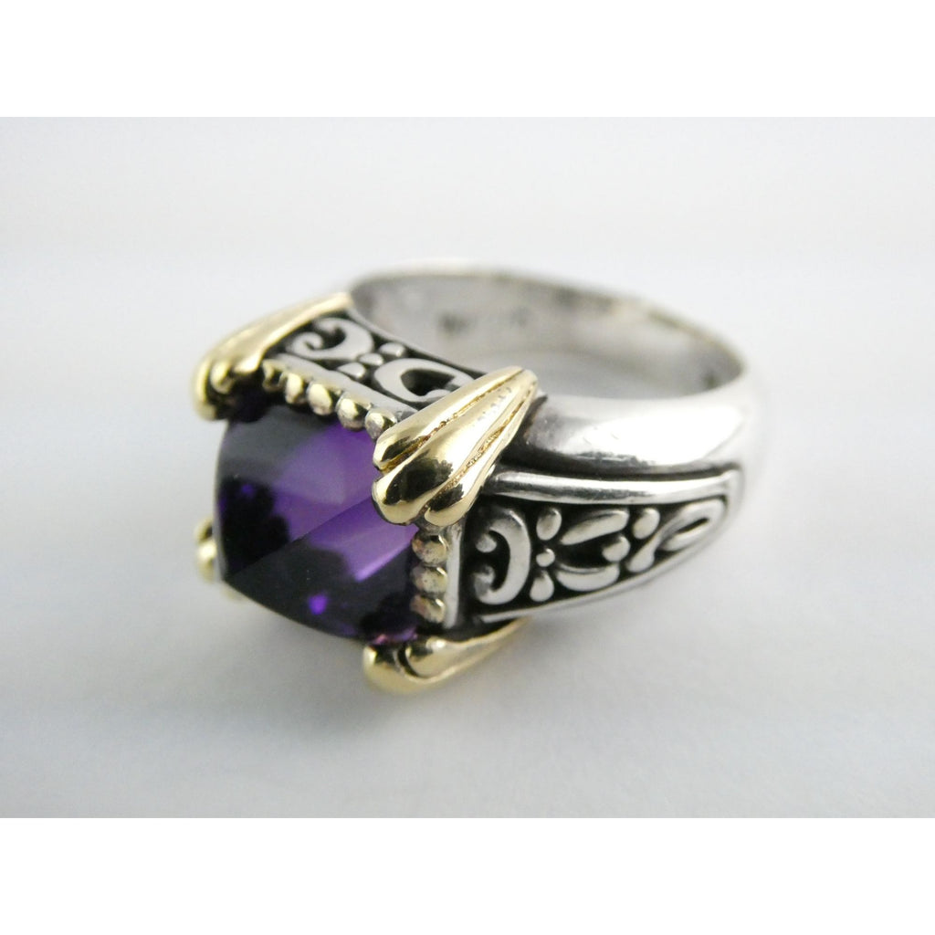 John Hardy Sterling Silver 18k Gold Pointed Pyramid Cut Amethyst Ring Size 6.75