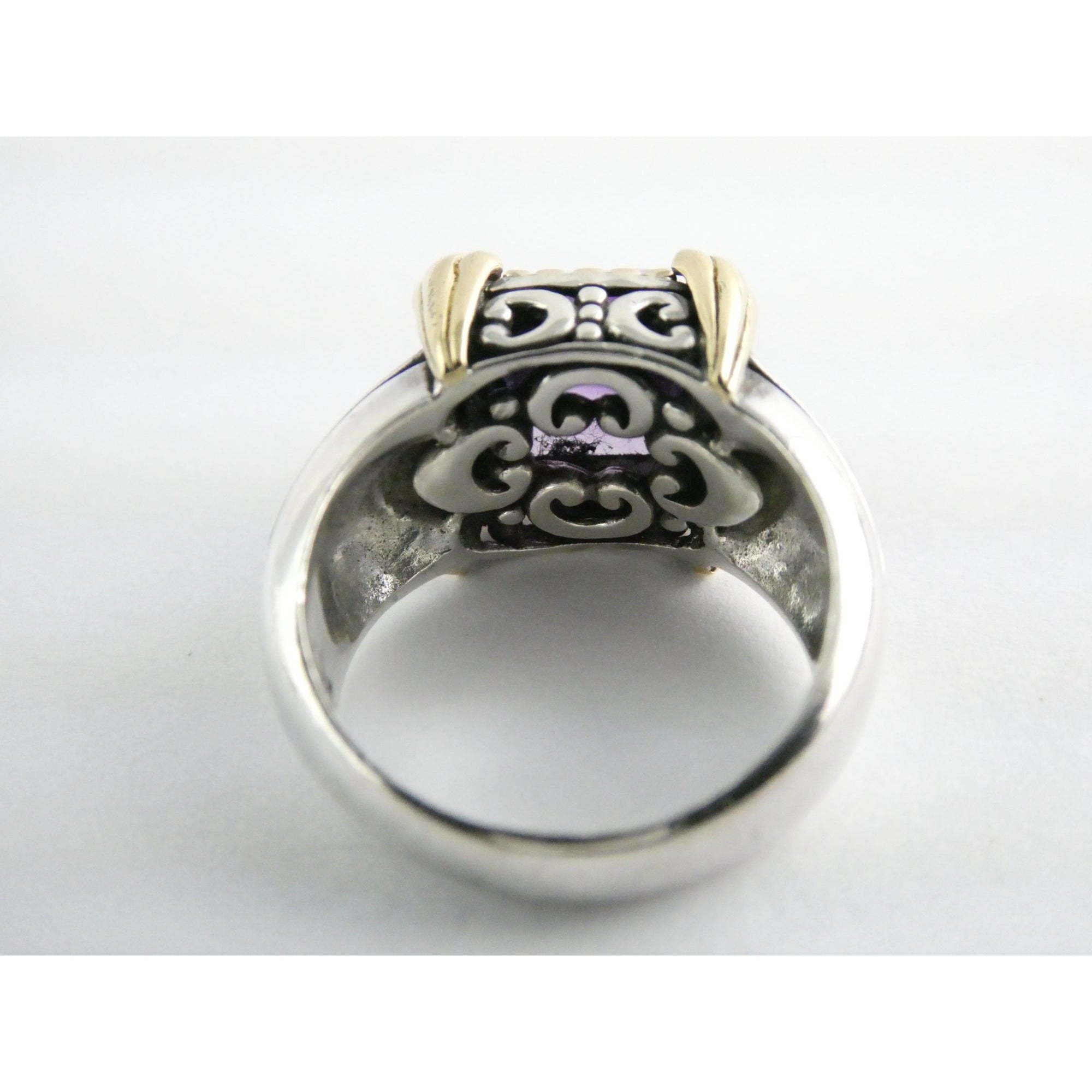 John Hardy Sterling Silver 18k Gold Pointed Pyramid Cut Amethyst Ring Size 6.75