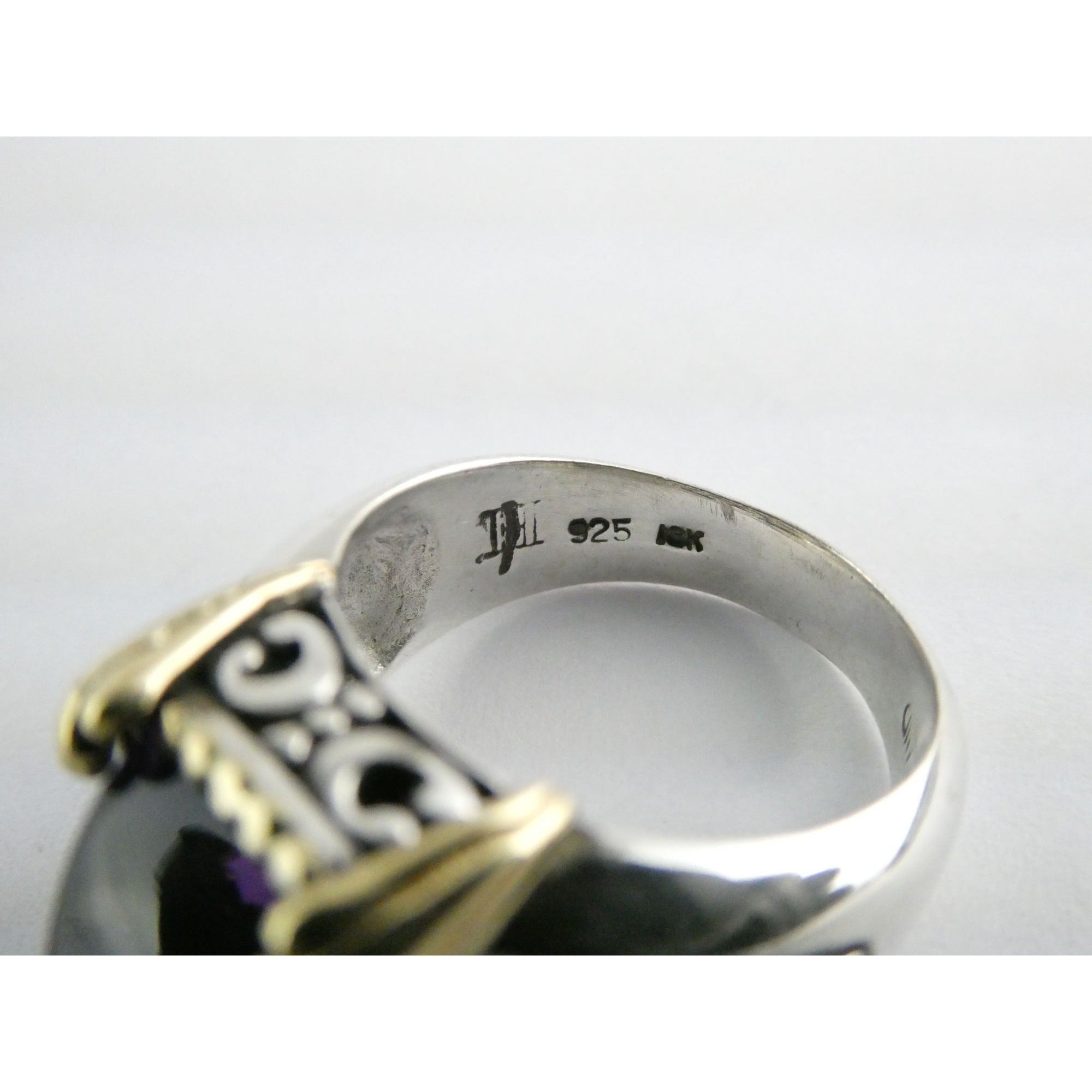 John Hardy Sterling Silver 18k Gold Pointed Pyramid Cut Amethyst Ring Size 6.75