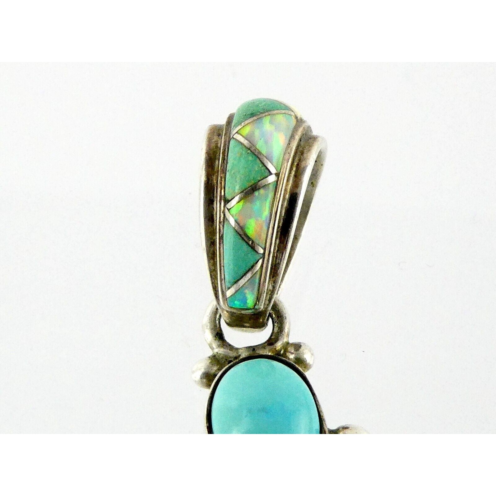 Sajen Sterling Silver Druzy Quartz Turquoise and Opal Pendant 925 3.25 Inches