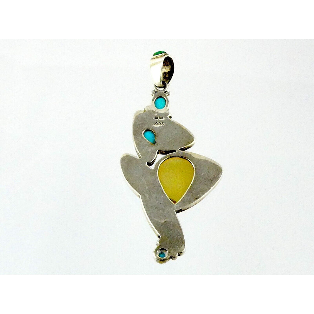 Sajen Sterling Silver Druzy Quartz Turquoise and Opal Pendant 925 3.25 Inches