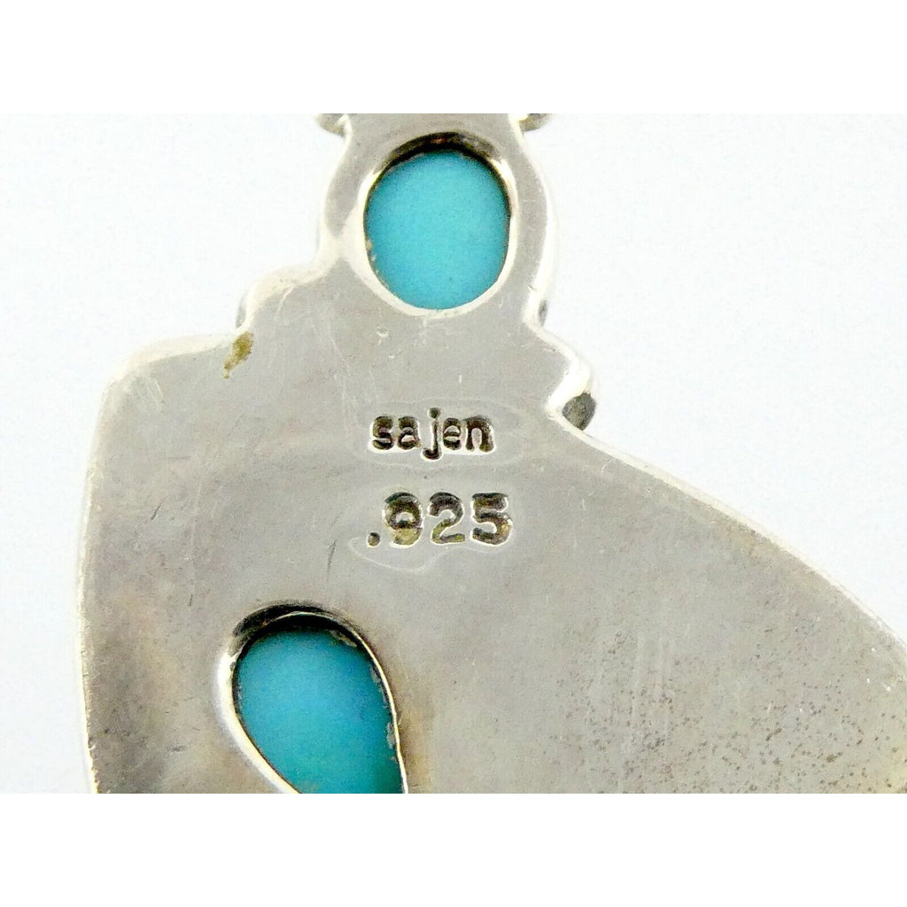 Sajen Sterling Silver Druzy Quartz Turquoise and Opal Pendant 925 3.25 Inches