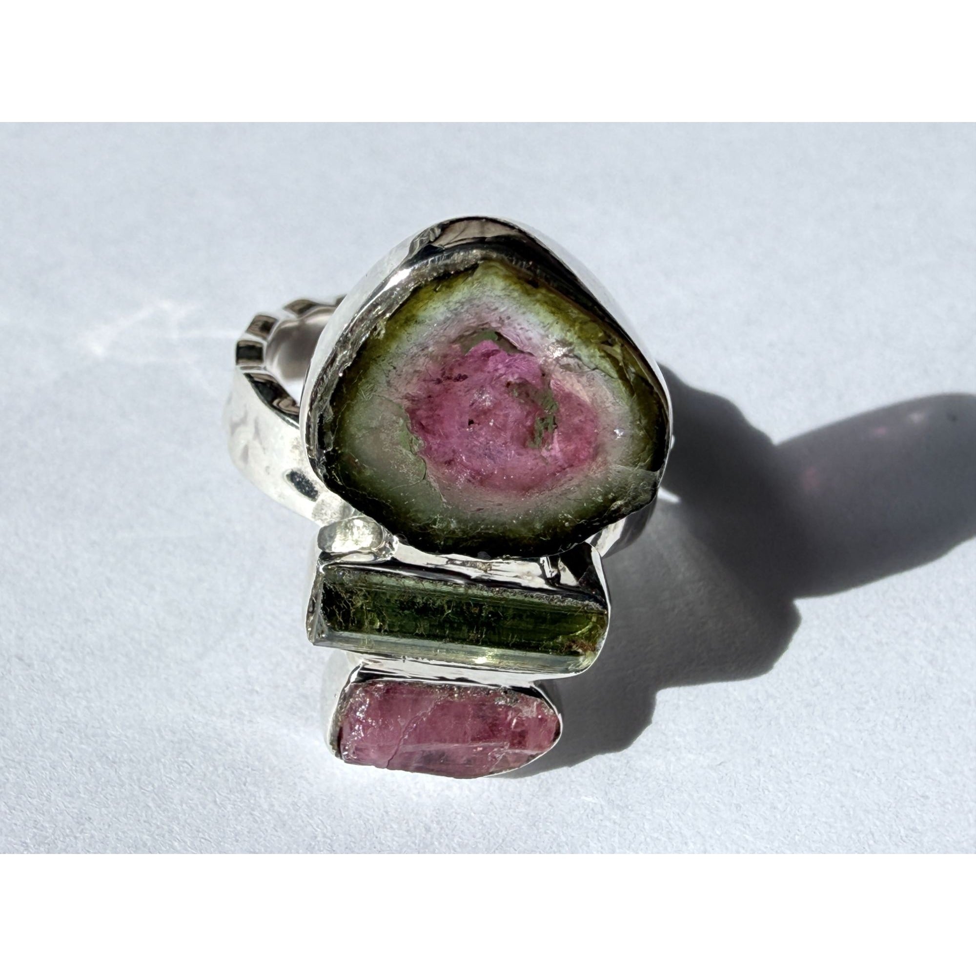 Artisan Made Sterling Silver Watermelon Tourmaline Ring Size 5.75 Weighs 5.9g