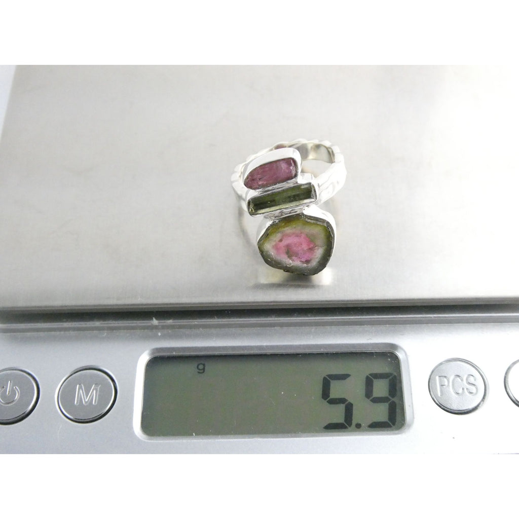 Artisan Made Sterling Silver Watermelon Tourmaline Ring Size 5.75 Weighs 5.9g