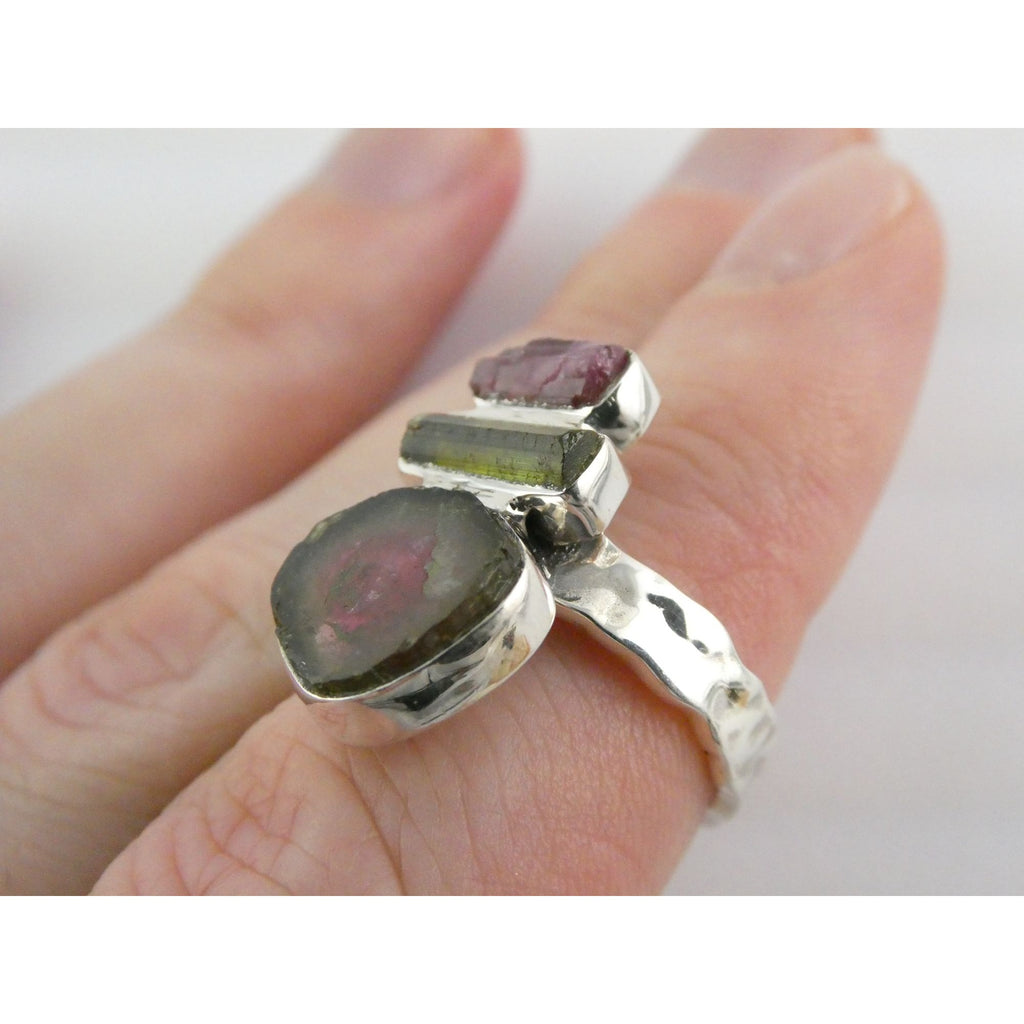 Artisan Made Sterling Silver Watermelon Tourmaline Ring Size 5.75 Weighs 5.9g