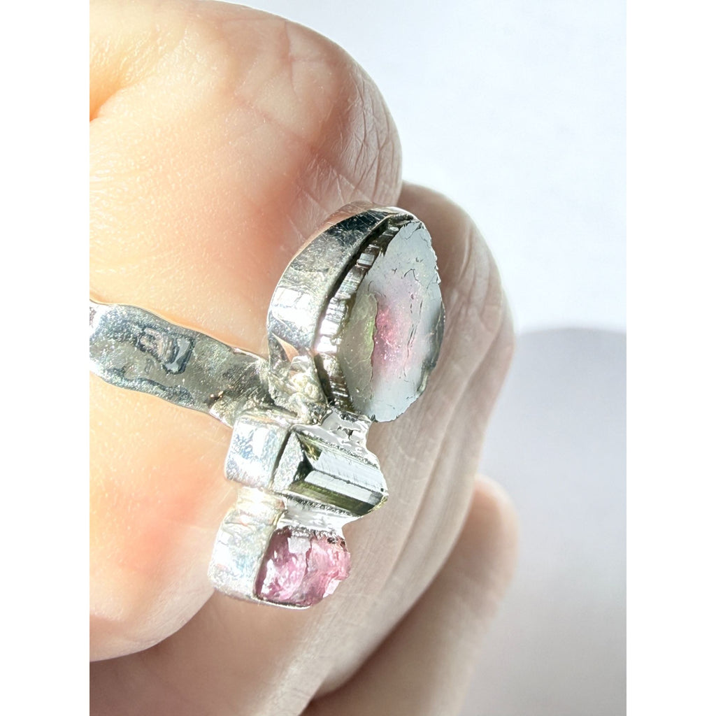 Artisan Made Sterling Silver Watermelon Tourmaline Ring Size 5.75 Weighs 5.9g