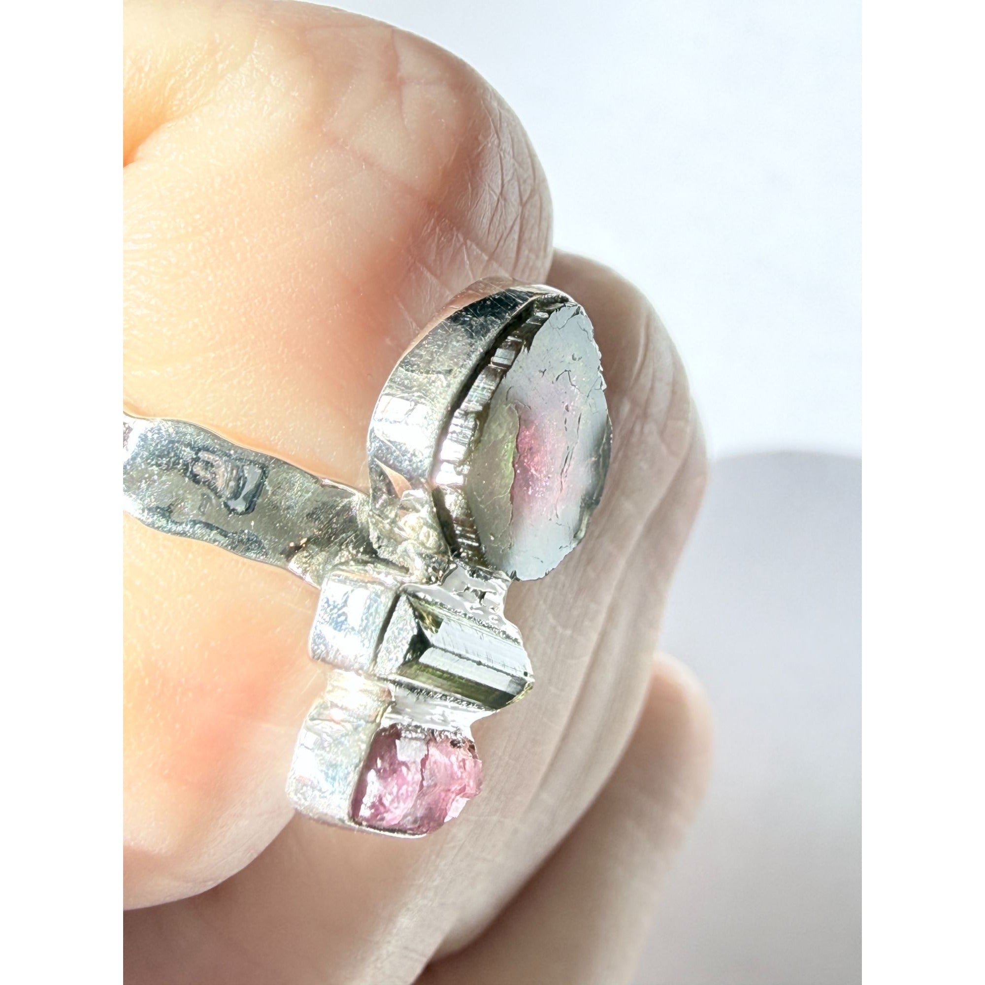 Artisan Made Sterling Silver Watermelon Tourmaline Ring Size 5.75 Weighs 5.9g